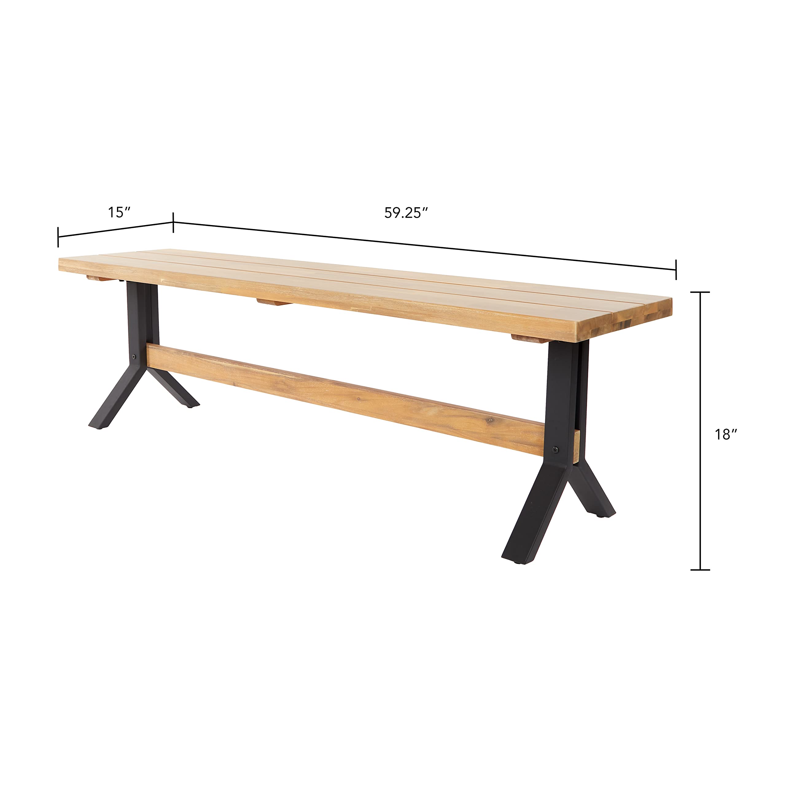 SEI Furniture Standlake Slatted Outdoor Bench - Natural Teak Wood Patio Bench for Garden, Deck, Poolside & Backyard Relaxation