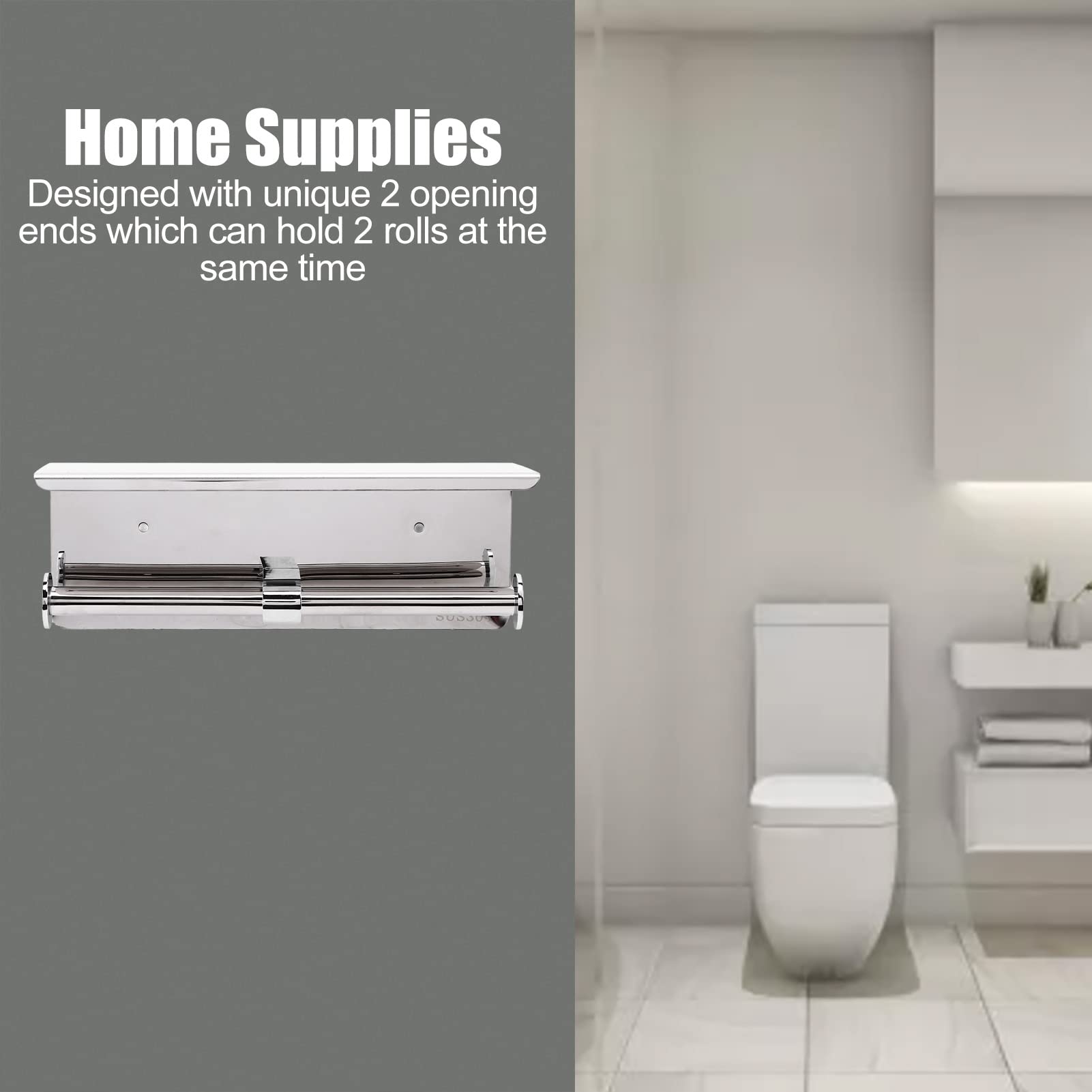 Stainless Steel Wall Mounted Toilet Paper Holder - Dual End Bathroom & Kitchen Tissue Roll Dispenser for Home, RV, Office Use