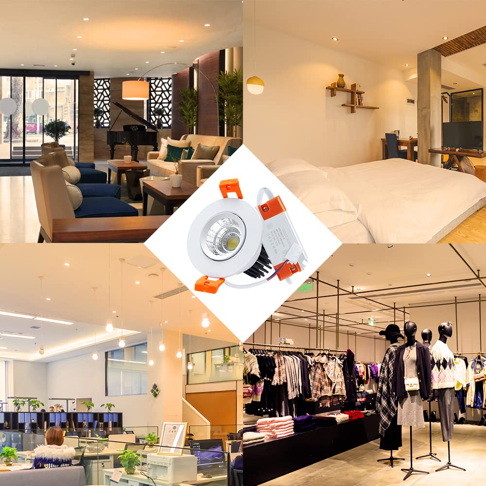 inShareplus 2 Inch LED Recessed Downlights - 12 Pack, Dimmable COB Ceiling Lights, 3000K Warm White, CRI80 with LED Driver - Perfect for Bedrooms, Kitchens, and Living Room Lighting