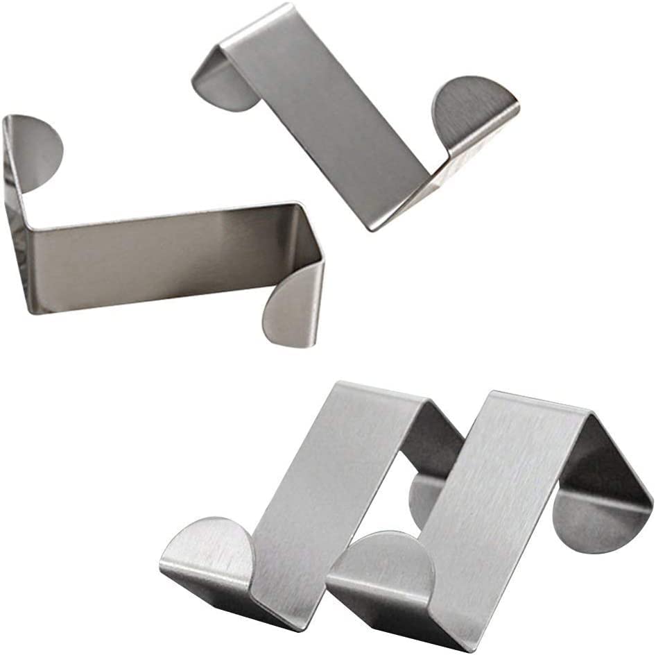 Stainless Steel Over Door Hooks - Pack of 4 for Kitchen, Office & Bathroom
