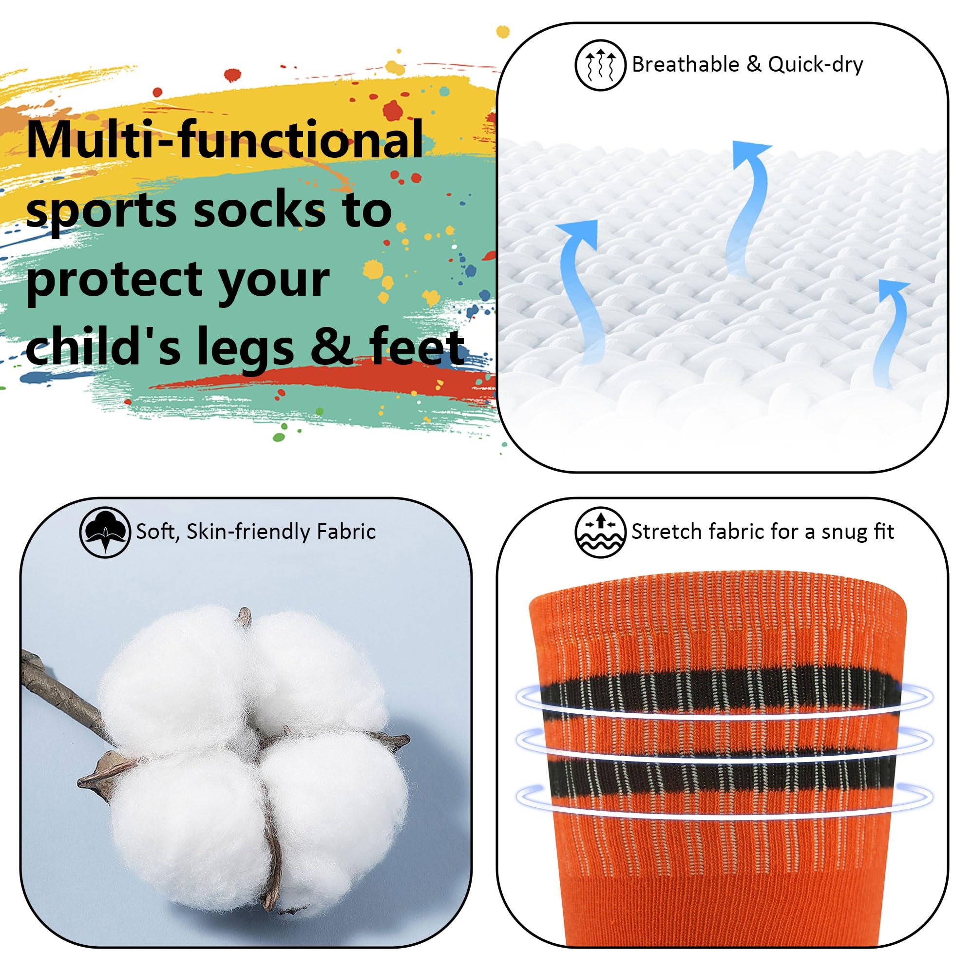 **Youth Soccer Socks - Long Knee High Cushioned Team Socks for Kids | Football, Softball & Baseball | Perfect for Training, Games & Sports Activities**