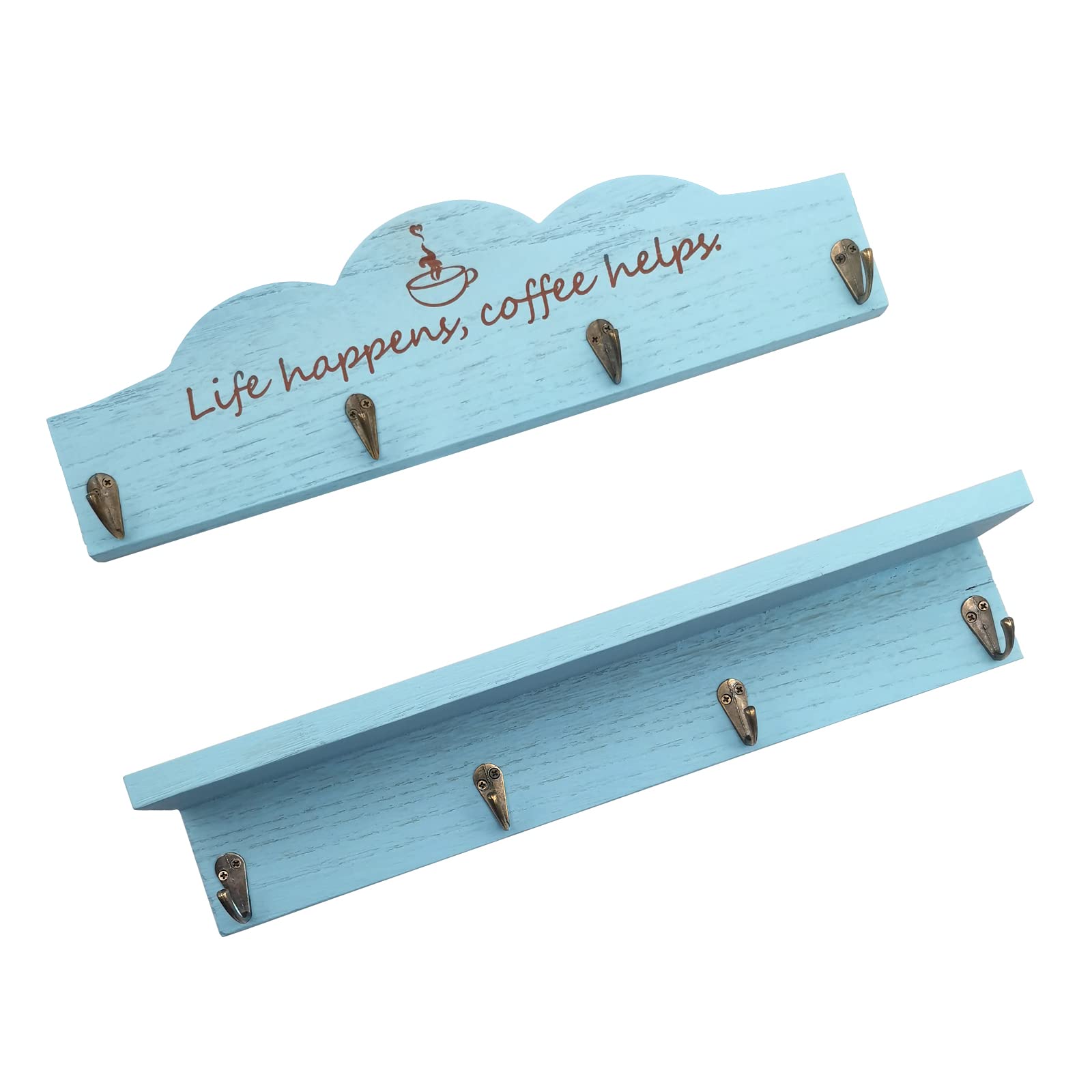 Sturdy Coffee Cup Holder with Hooks - Farmhouse Kitchen Decor, Mug Organizer & Display for Coffee Bar Accessories (Blue) - Perfect for Kitchen, Coffee Station, and Home Decor Organization