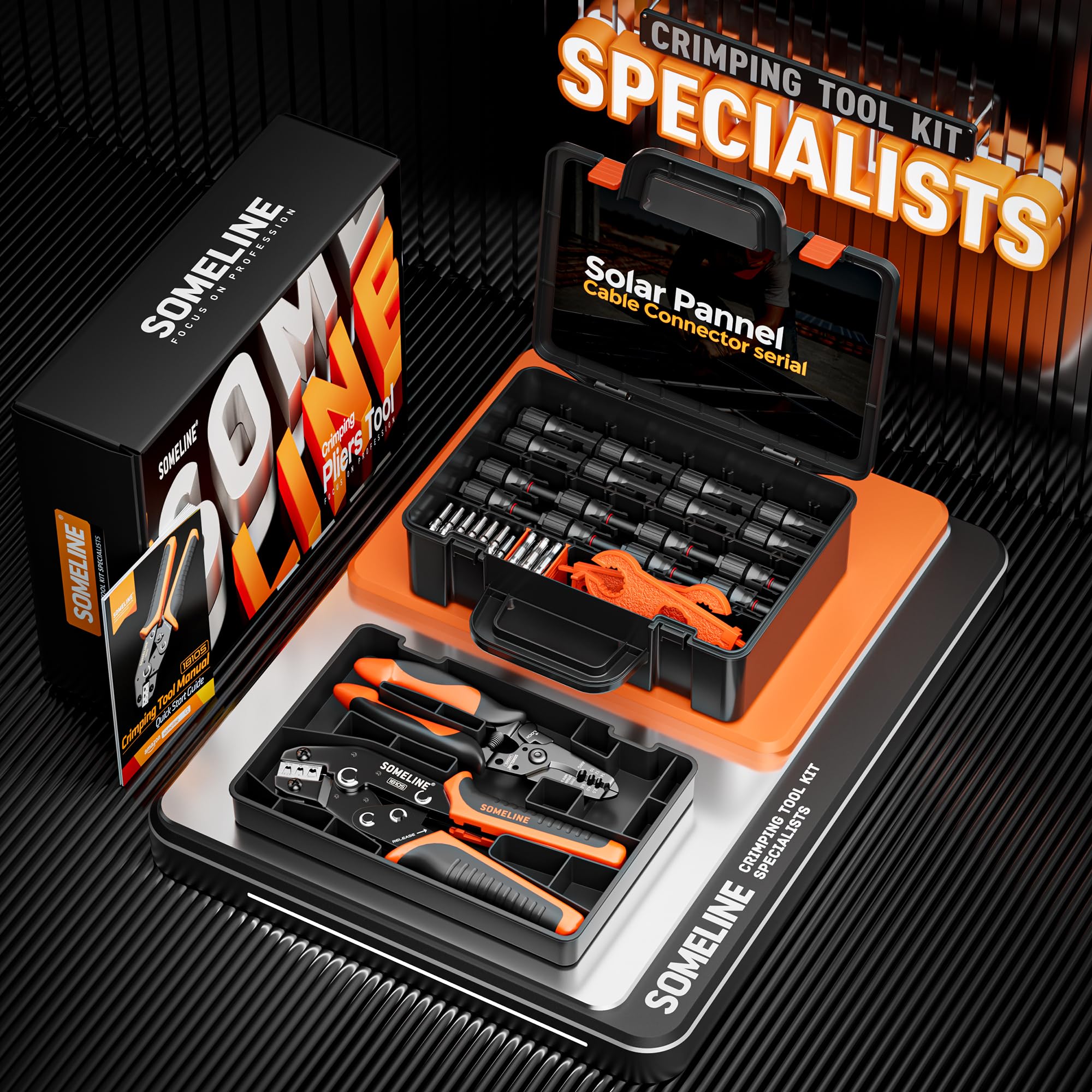 SOMELINE® Solar Connector Crimping Tool Kit - 14-10 AWG Solar Panel Cable Crimper with 12 Pairs MC4 Connectors, Wrench & Wire Stripper | Ideal for Solar Panel Installation, Maintenance & DIY Projects