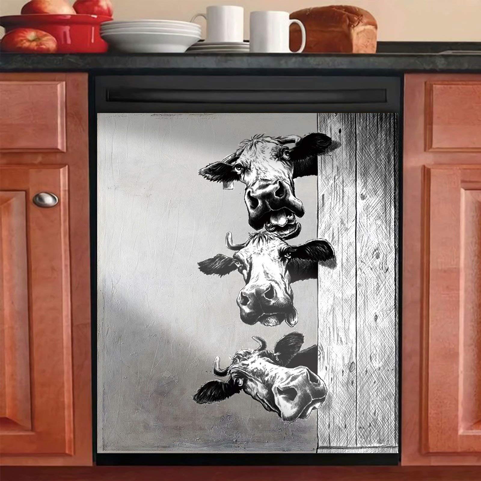 Funny Cow Magnetic Dishwasher Sticker - Reusable & Trimmable Floral Door Cover for Kitchen Décor | Perfect for Home, Office & RV Dishwasher Decoration
