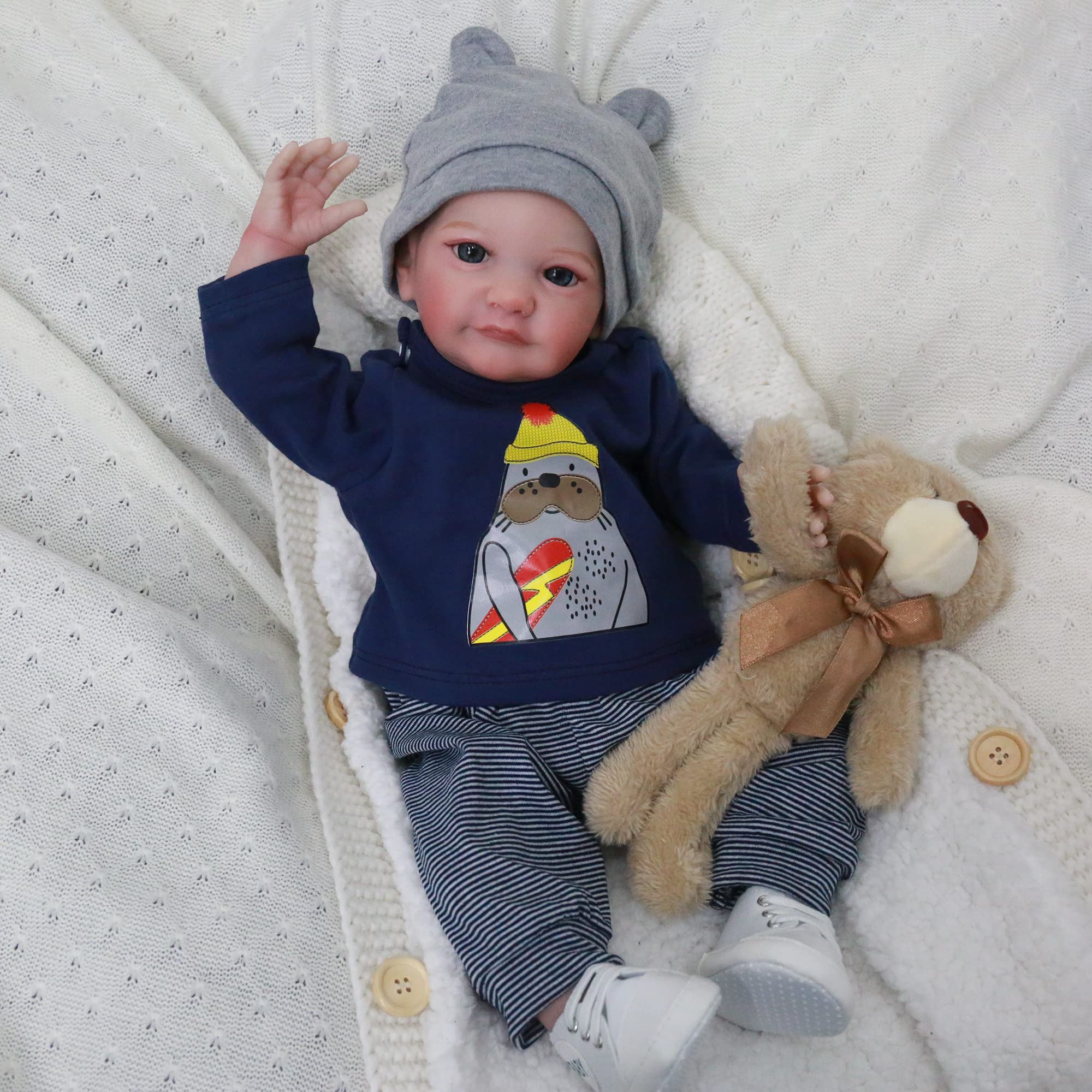 WOOROY 19 Inch Realistic Reborn Baby Doll Boy - Lifelike Handmade Newborn Toddler Doll with Soft Cloth Body | Perfect Gift Toy for Kids Age 3+ | Great for Role Play, Collecting & Emotional Comfort