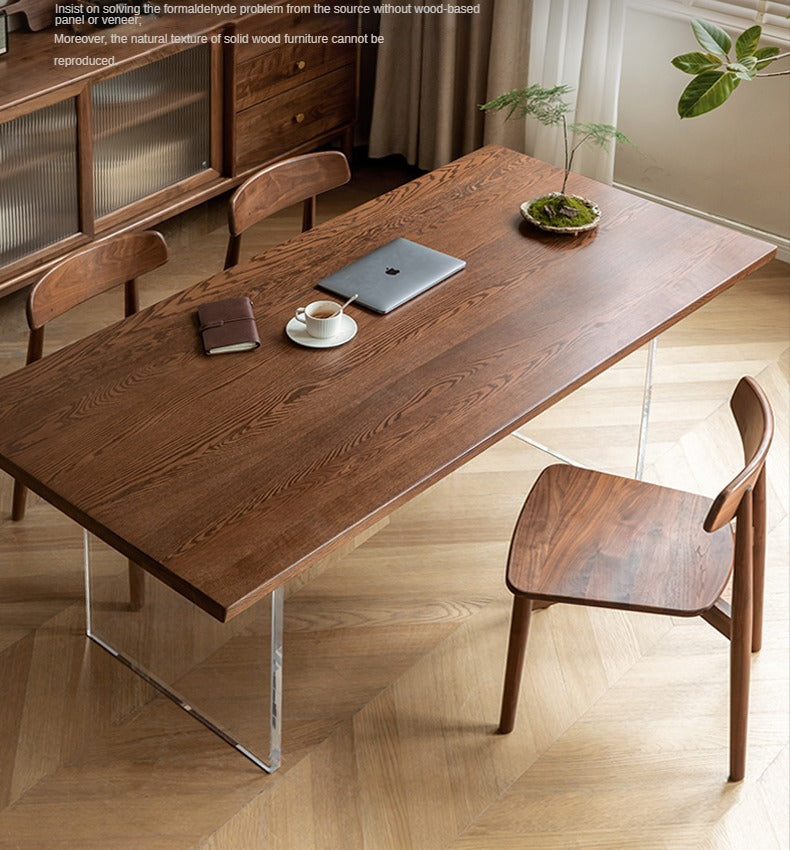 Premium Black Walnut & Oak Solid Wood Acrylic Suspension Dining Table - Modern Floating Design for Kitchen, Dining Room & Small Spaces