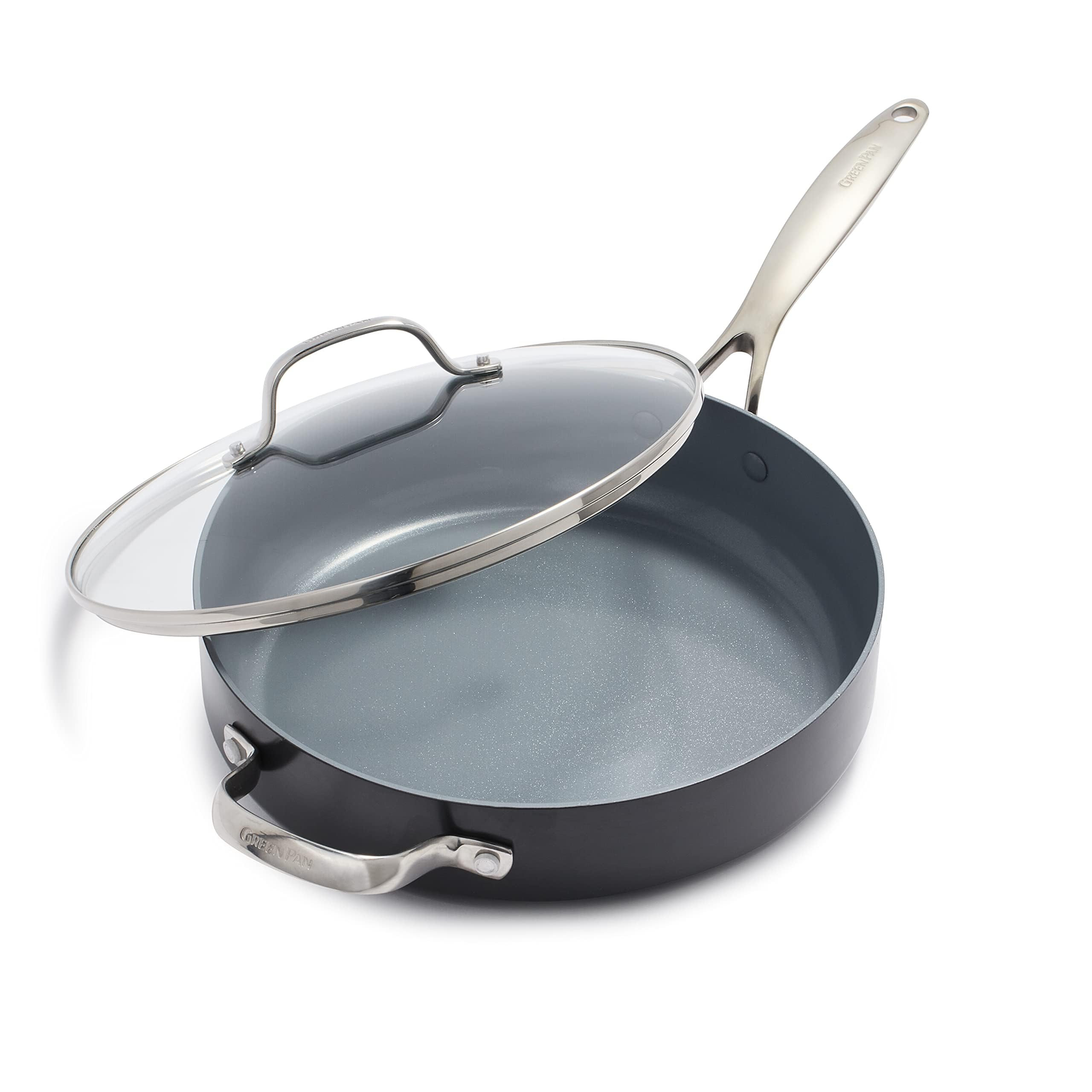 GreenPan Valencia Pro Hard Anodized Healthy Ceramic Nonstick 4.5QT Saute Pan with Lid - PFAS-Free, Induction Compatible, Dishwasher & Oven Safe (Gray) - Perfect for Sautéing, Frying & Everyday Cooking