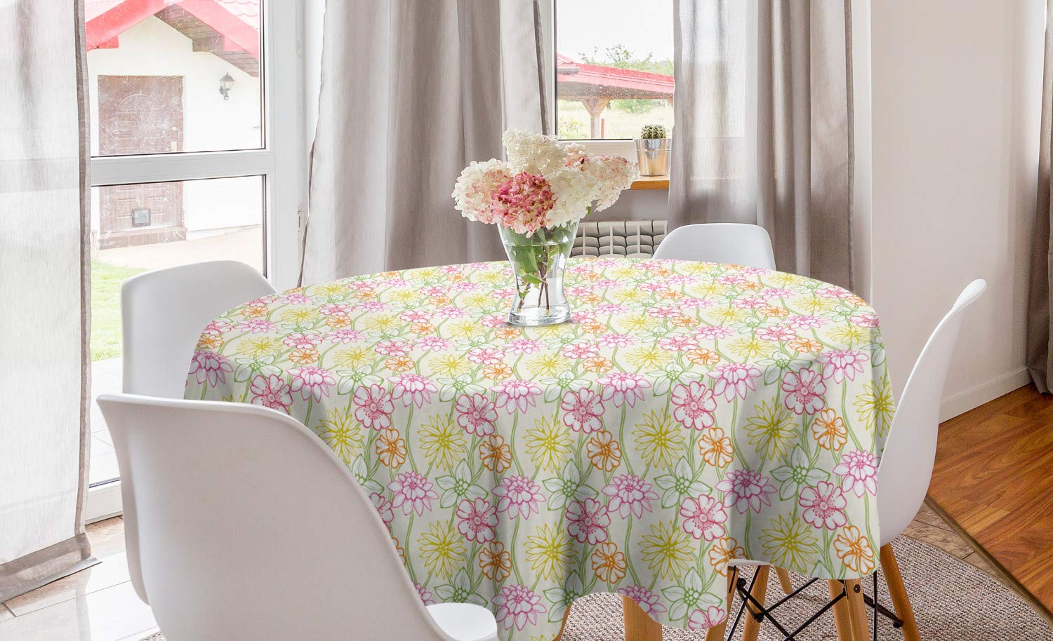 Ambesonne Floral Round Tablecloth 60