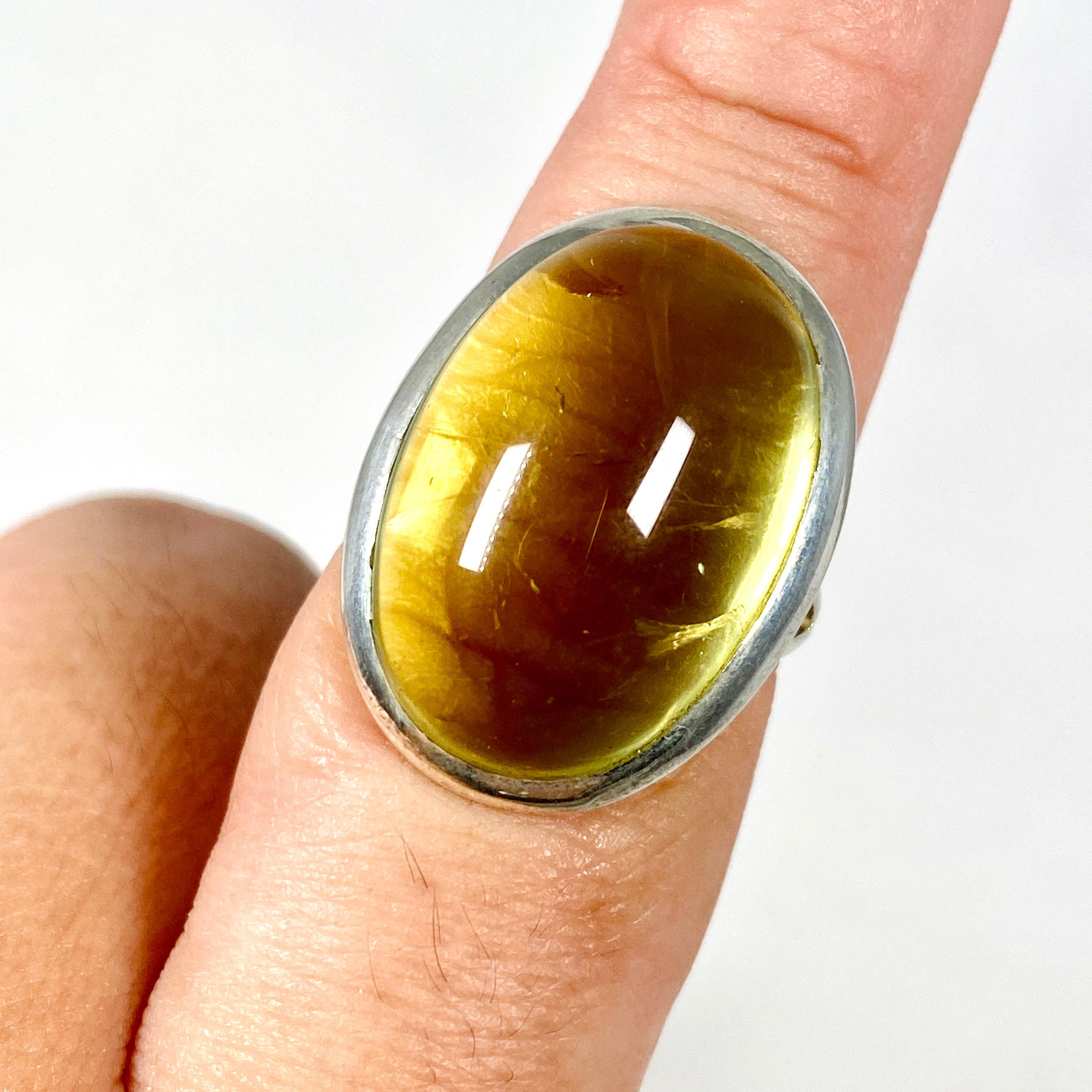 Lemon Quartz Oval Cabochon Ring - Size 8 - KRGJ2354 - Elegant Jewelry for Women, Perfect for Weddings, Parties & Everyday Wear
