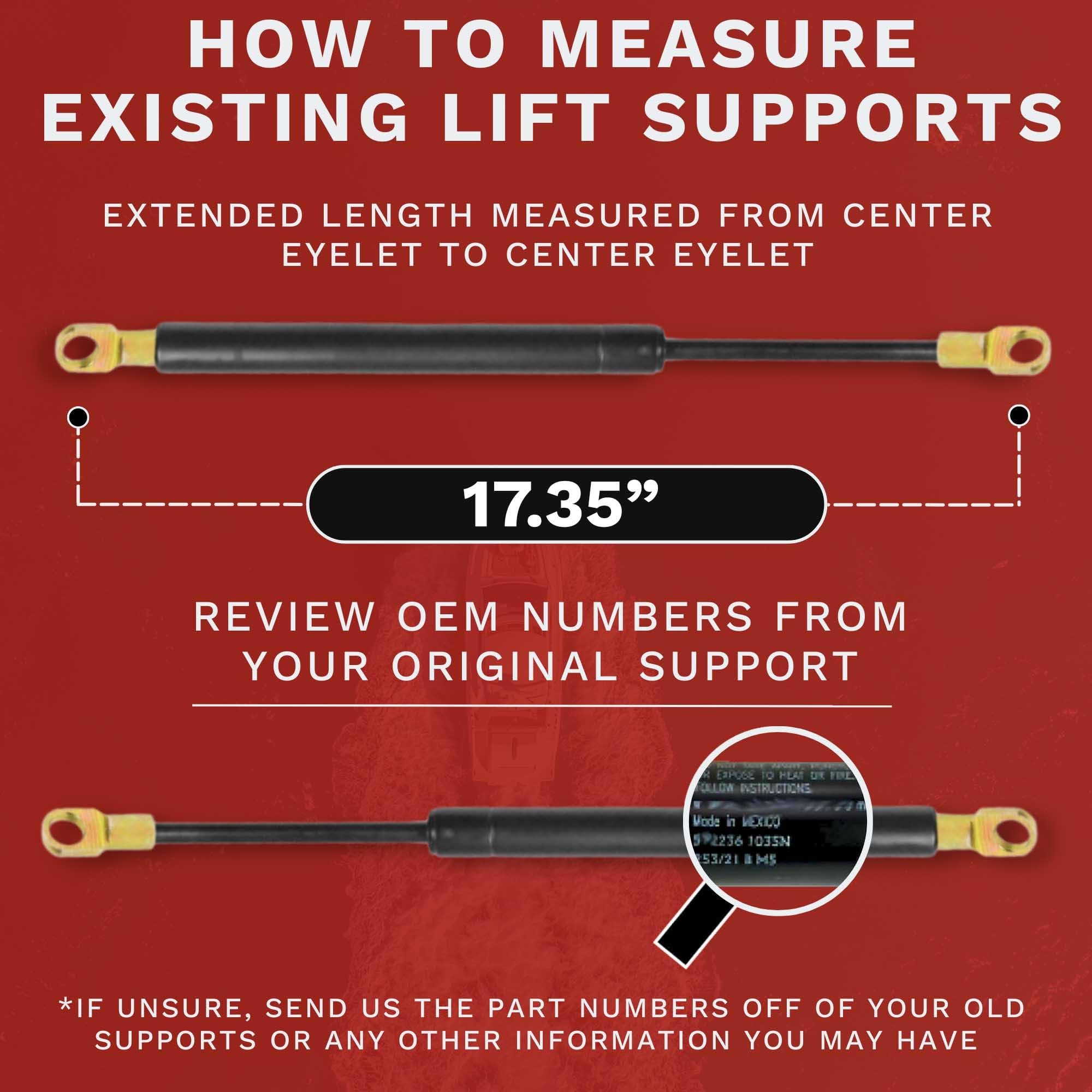 Lift Supports Depot 10mm Eyelet End Lift Supports (2-Pack) - 17.35 Inch Extended, 160lbs Capacity - Heavy Duty Shocks Struts for Automotive, RV, Boat & Industrial Applications