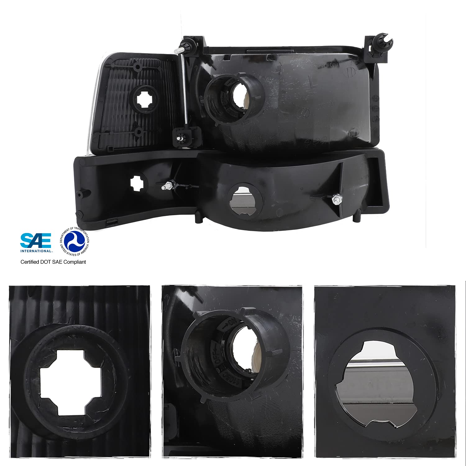 AKKON Replacement Headlights & Corner Lights for 92-96 Ford Bronco F150 F250 F350 - Black Housing OE Style Headlamps & Turn Signals - Upgrade for Off-Roading, Daily Driving & Night Visibility