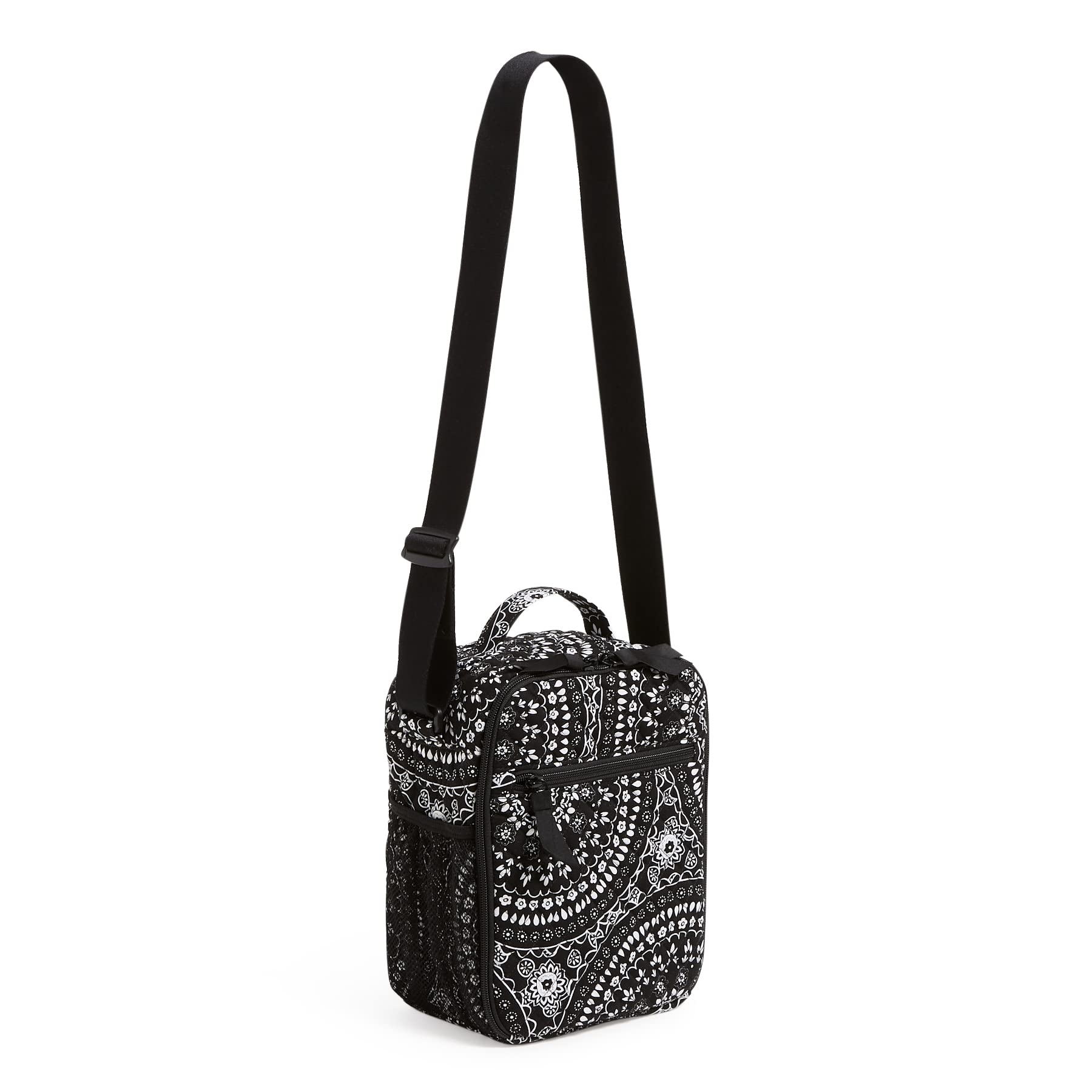 Vera Bradley Women's Cotton Deluxe Lunch Bunch Lunch Bag | Insulated Reusable Lunch Tote for Work, School & Picnics | Black Bandana Medallion Design | One Size Fits All