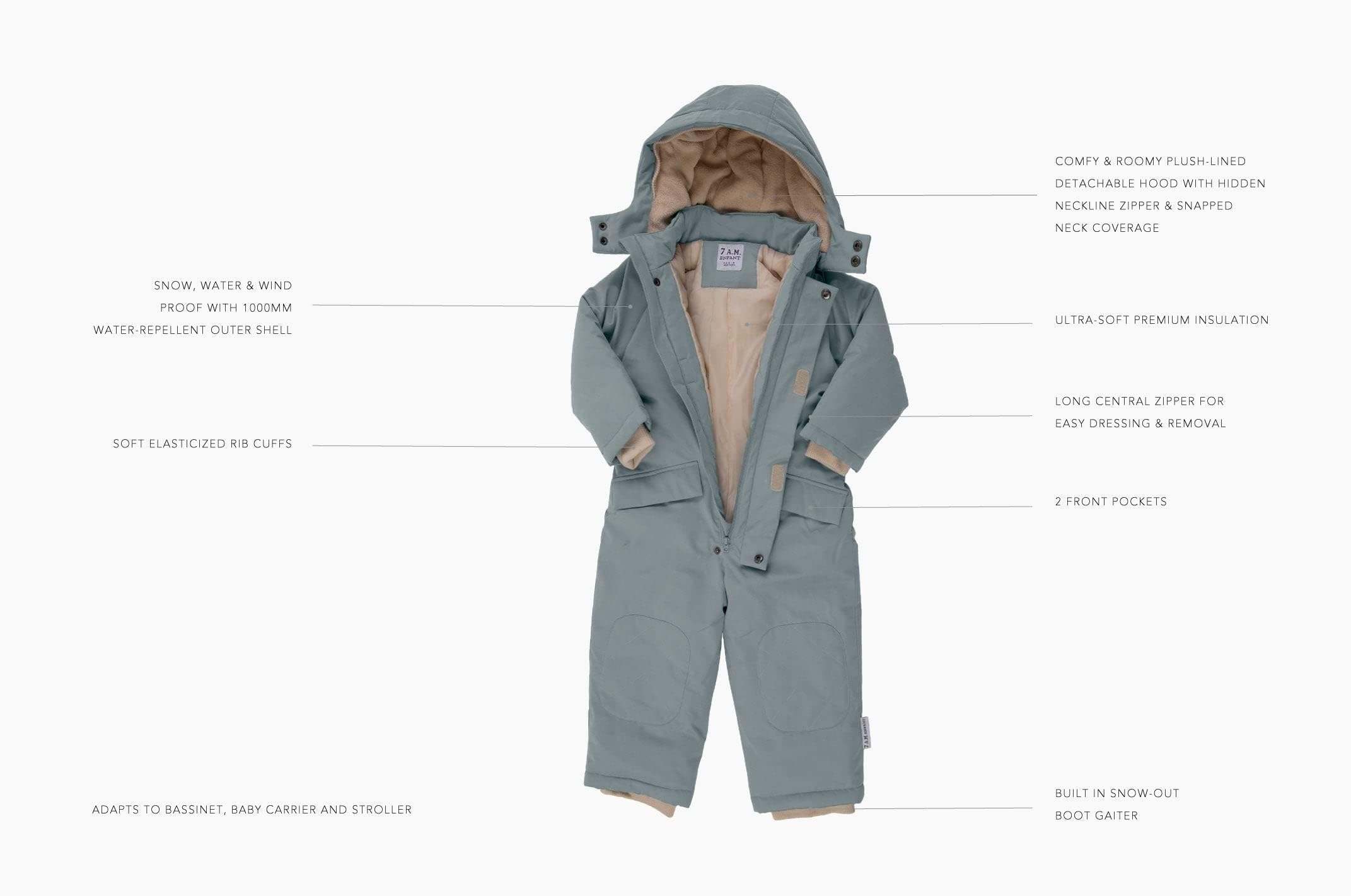 7AM Enfant Baby Snowsuit Coat - Waterproof Winter Jacket with Hood & 2 Pockets | Warm Printed Snowsuit for Infants & Toddlers | Perfect for Snow Play, Skiing & Outdoor Winter Activities