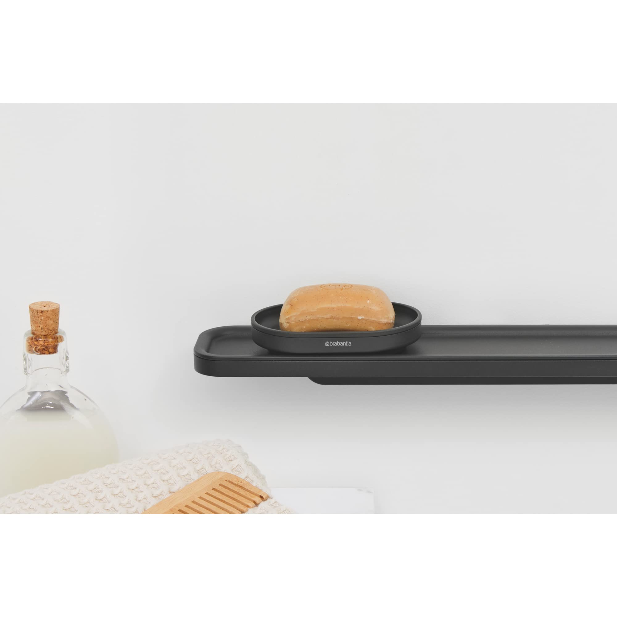 Brabantia MindSet Soap Dish - Anti-Rust Metal Soap Holder Tray for Bathroom, Shower & Kitchen Sink - Non-Slip Basin Soap Dispenser (Mineral Infinite Gray) - Perfect for Modern Homes & Spa-Like Showers