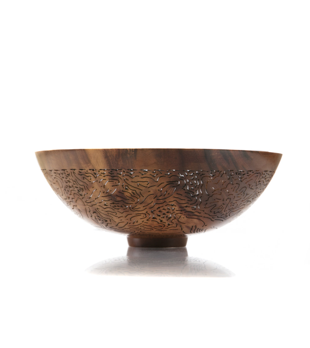 Handcrafted Pierced Koa Wood Bowl with Whale Design - Hawaiian Artisan Home Decor by Patrick & Peggy Bookey - Perfect for Wall Display, Table Centerpiece, or Gift Giving