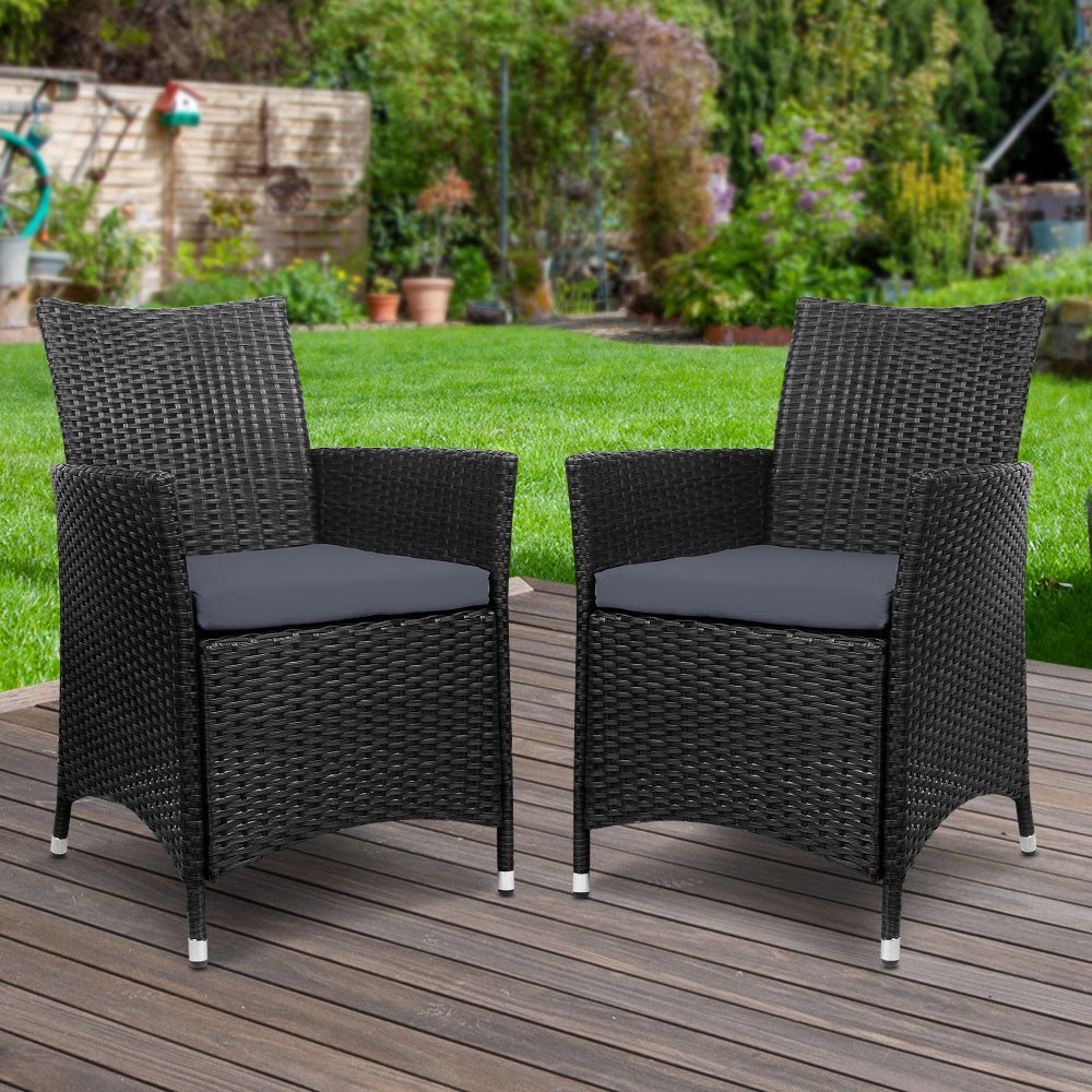 2-Piece Outdoor Dining Chairs Set - Patio Furniture with Wicker Design & Cushions - Perfect for Garden, Backyard, Poolside & Balcony Dining