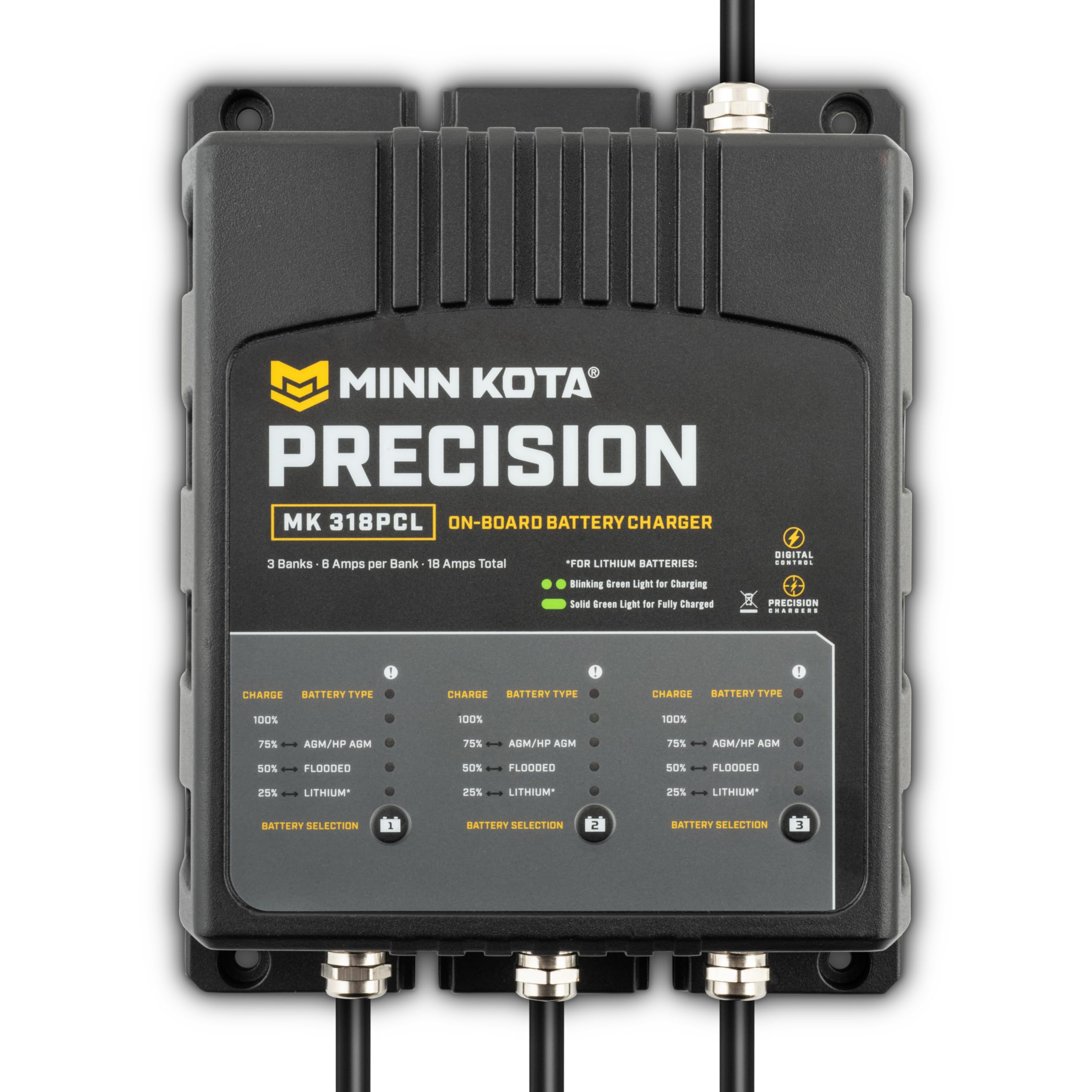 Minn Kota Precision Charger MK 318 PCL - 3 Bank 6 Amp Marine Battery Charger for Boats, Trolling Motors & Watercraft | Onboard Charging System for Deep Cycle & AGM Batteries