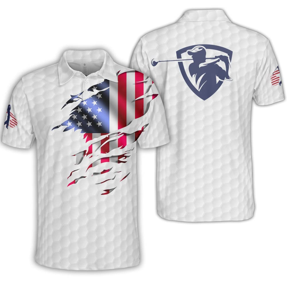 Polomore Men's American Flag Polo Shirt - Short Sleeve Patriotic Golf Shirt for Men - Breathable & Comfortable - Perfect for 4th of July, Memorial Day & Outdoor Activities
