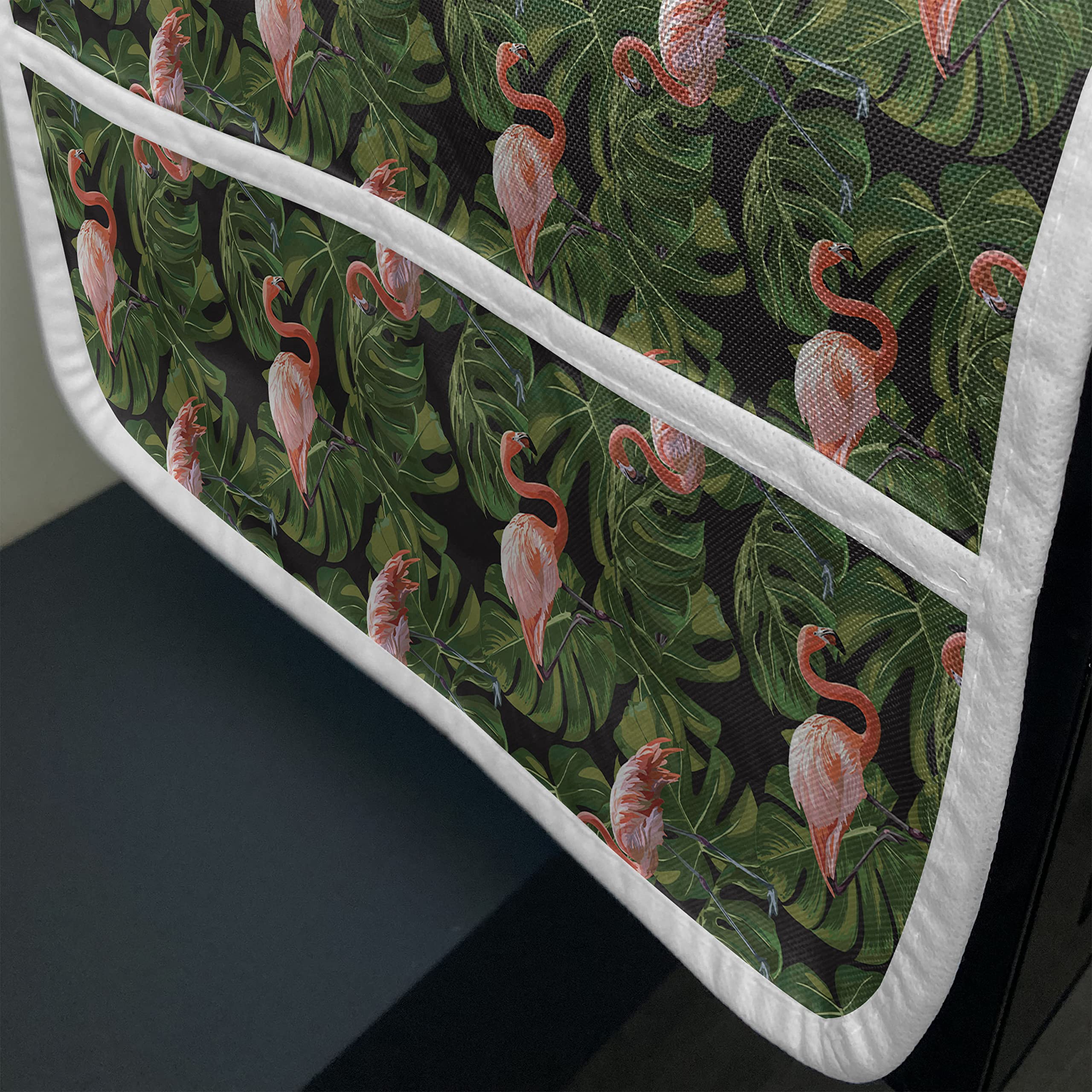 Ambesonne Flamingo Microwave Cover - Waterproof Kitchen Organizer with Pockets, Exotic Bird & Monstera Leaf Pattern, 36x12 Inches, Charcoal Grey & Dark Salmon - Perfect for Microwave Protection & Kitchen Decor