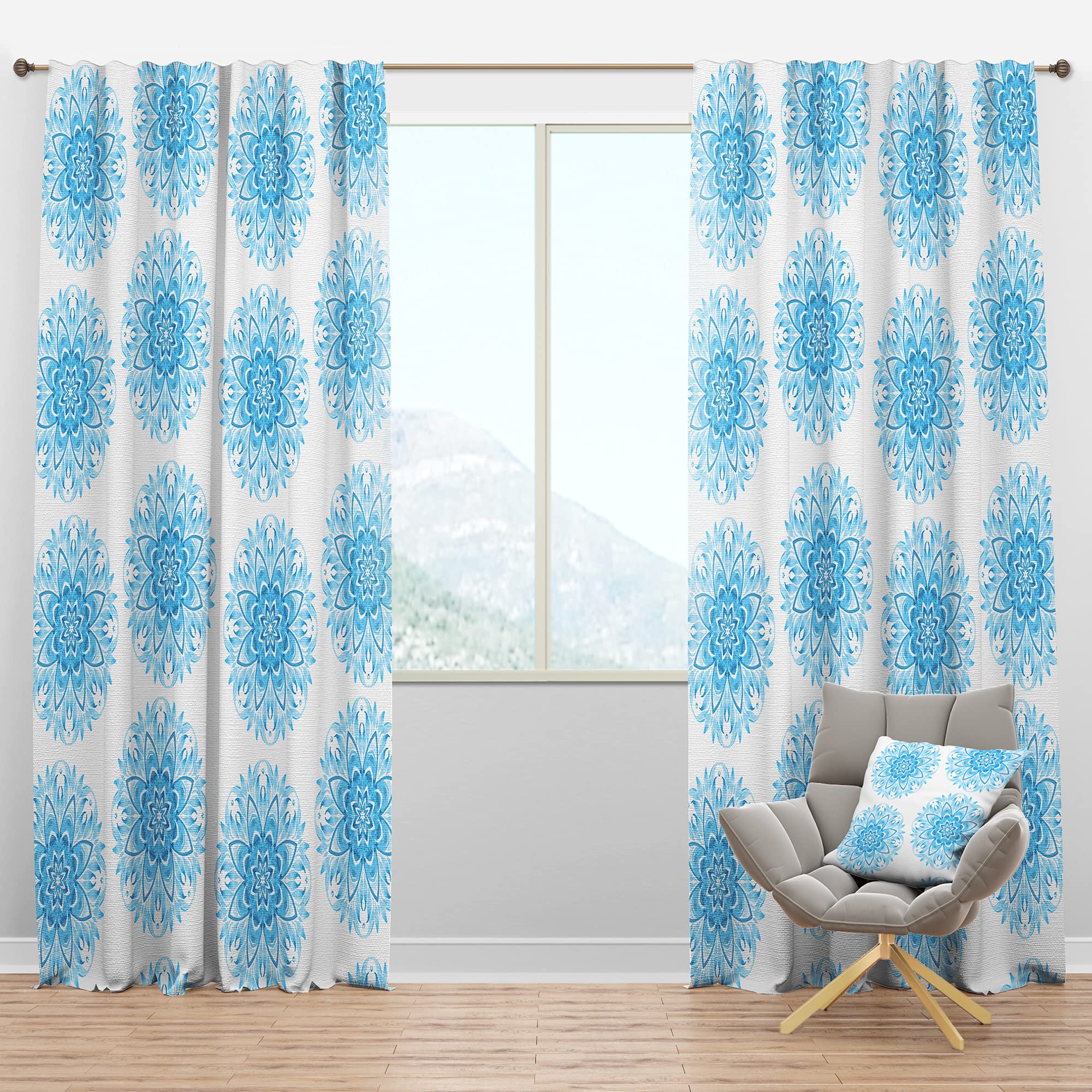 DesignQ Blackout Curtains - Thermal Insulated Blue Circular Geometric Pattern Window Drapes for Bedroom & Living Room - Single Panel 52x108 Inches - Perfect for Light Blocking, Privacy & Energy Efficiency