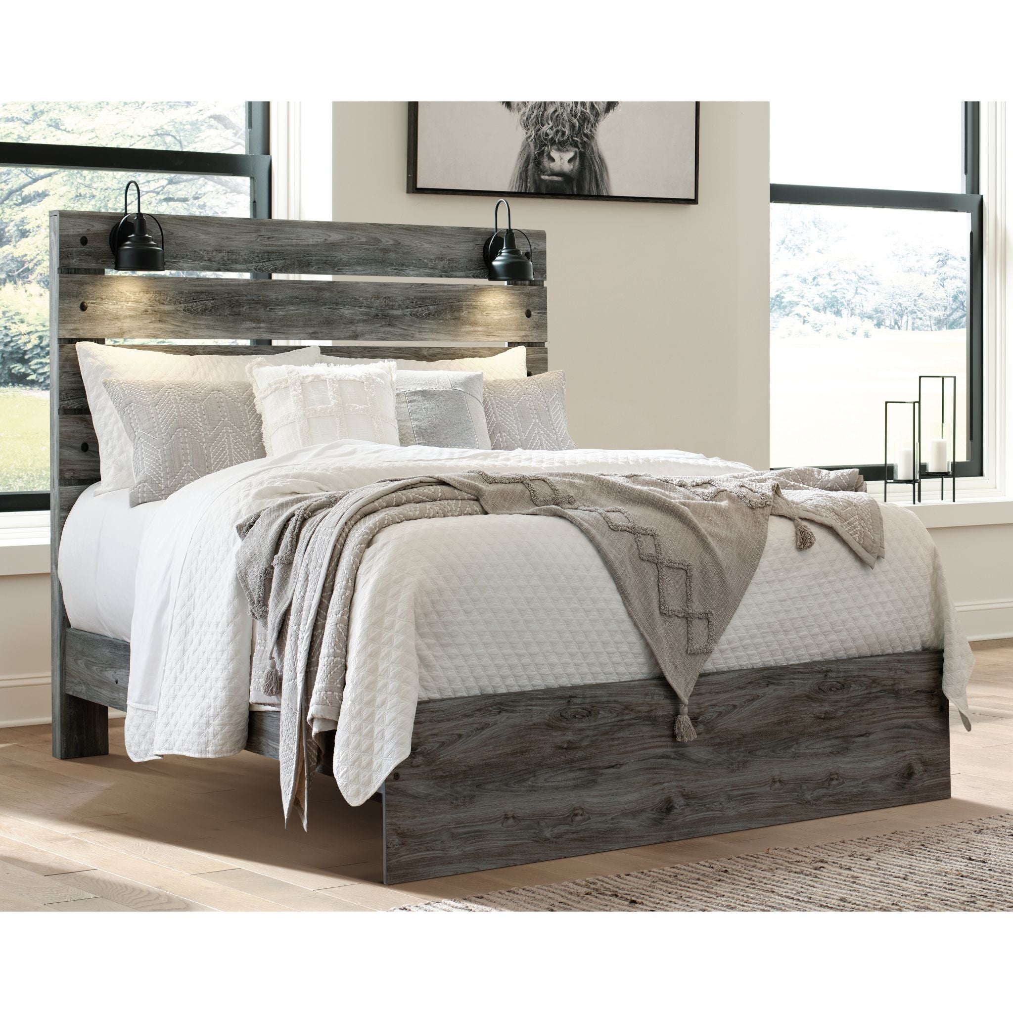 Baystorm Queen Panel Bed Frame with Headboard - Modern Gray Upholstered Platform Bed for Bedroom - Perfect for Master Bedrooms, Guest Rooms & Apartments