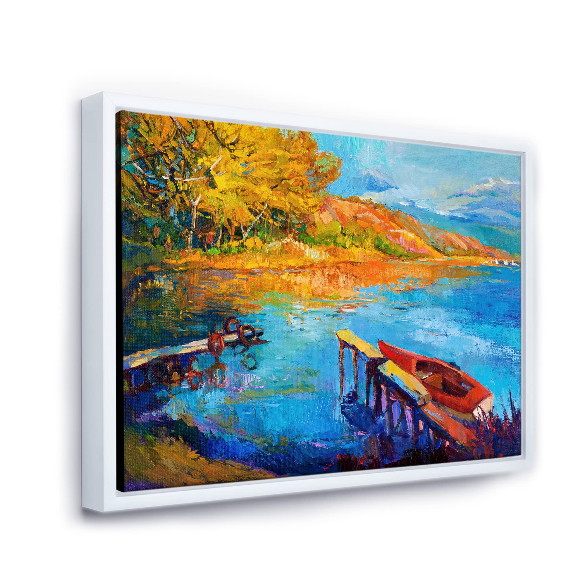 Sunset Evening Glow At The Lake II - Framed Canvas Wall Art Print for Living Room, Bedroom & Office Decor - Lake House Landscape Painting - Ready to Hang Home Decoration