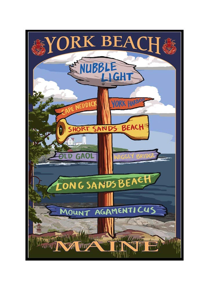 York Beach Maine Sign - 24x36 Framed Gallery Wrapped Canvas Wall Art - Perfect for Coastal Home Decor, Beach House Living Room & Vacation Rental Wall Decor