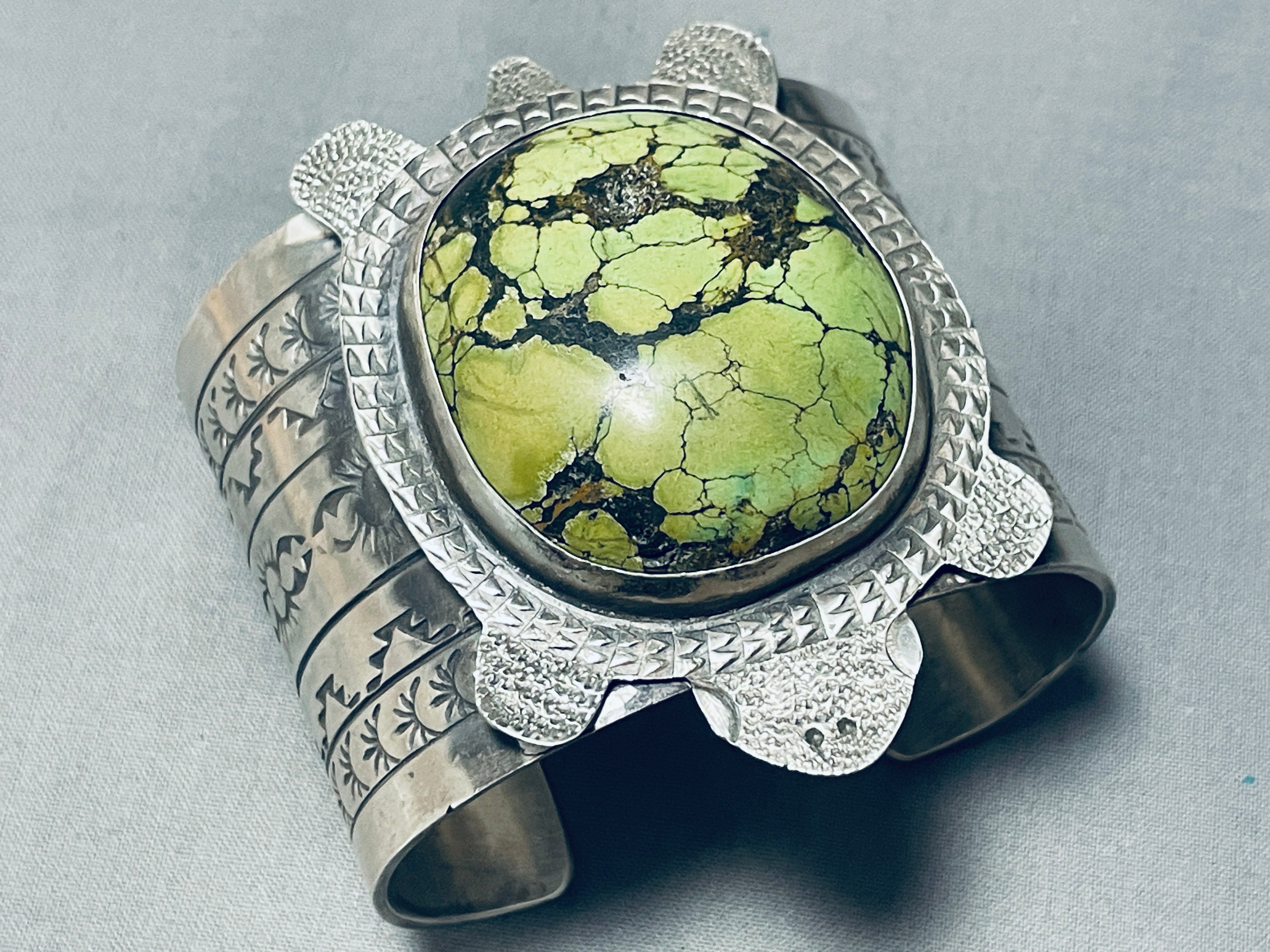 Authentic Navajo Sterling Silver Bracelet with 160g Green Turquoise Sea Turtle - Handmade Native American Jewelry for Women, Perfect for Gifts, Boho Fashion & Spiritual Healing