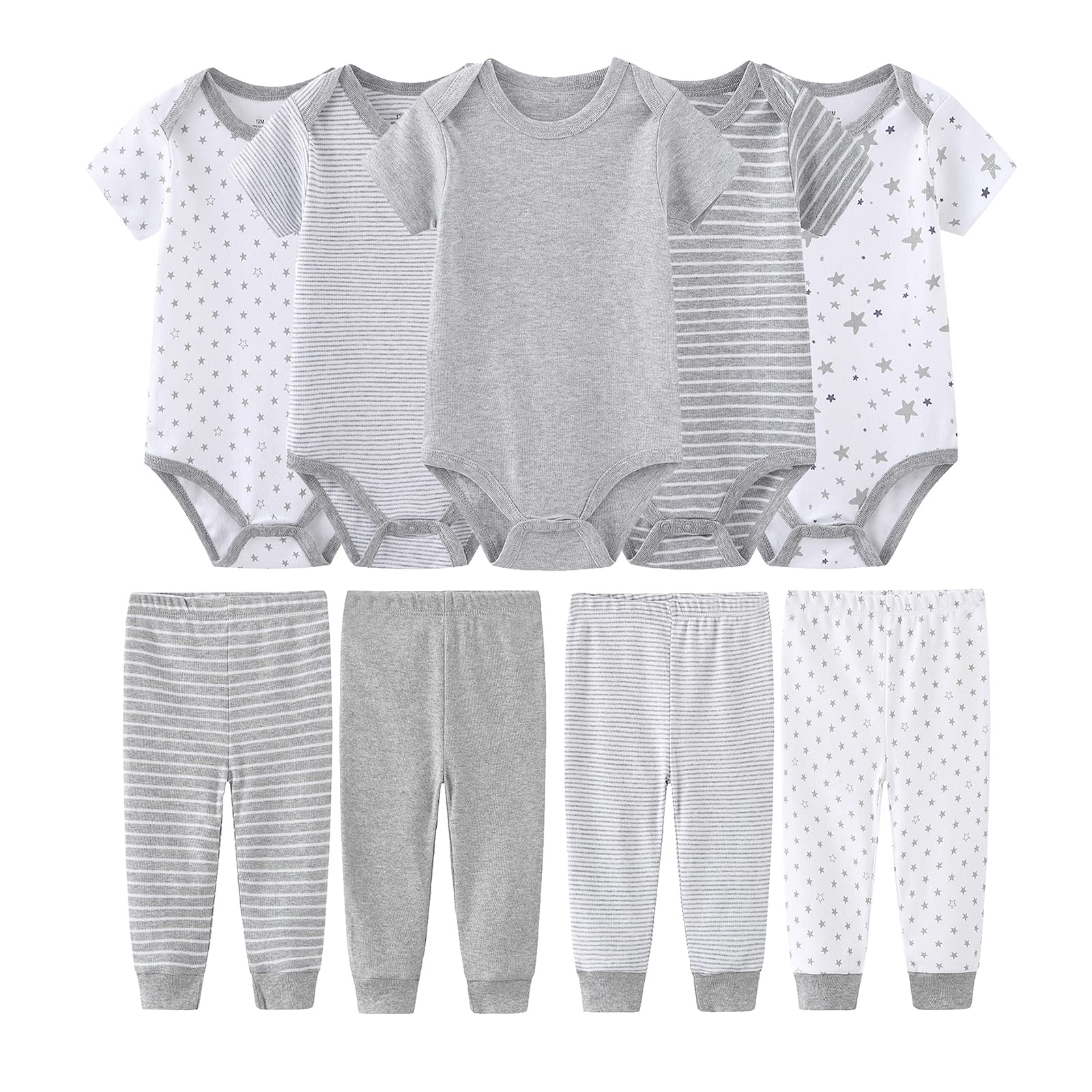 Newborn Baby Clothes Set - Cute Short Sleeve Bodysuits & Pants for Boys & Girls - Soft Cotton Layette Gift Set - Perfect for Newborn Photoshoots, Baby Showers & Daily Wear