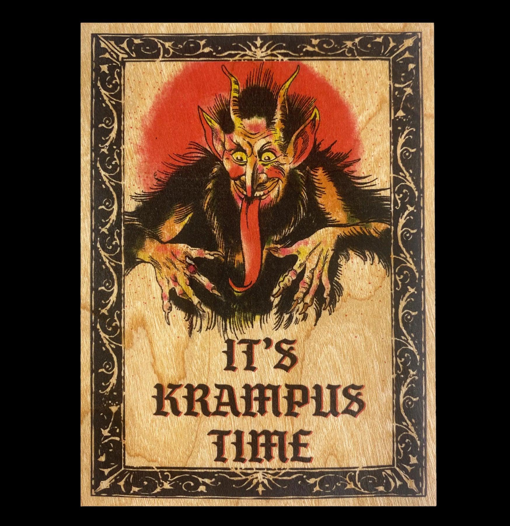 Krampus Time Wooden Folding Greeting Card | Christmas Holiday Card for Friends & Family | Perfect for Holiday Parties & Gift Exchanges