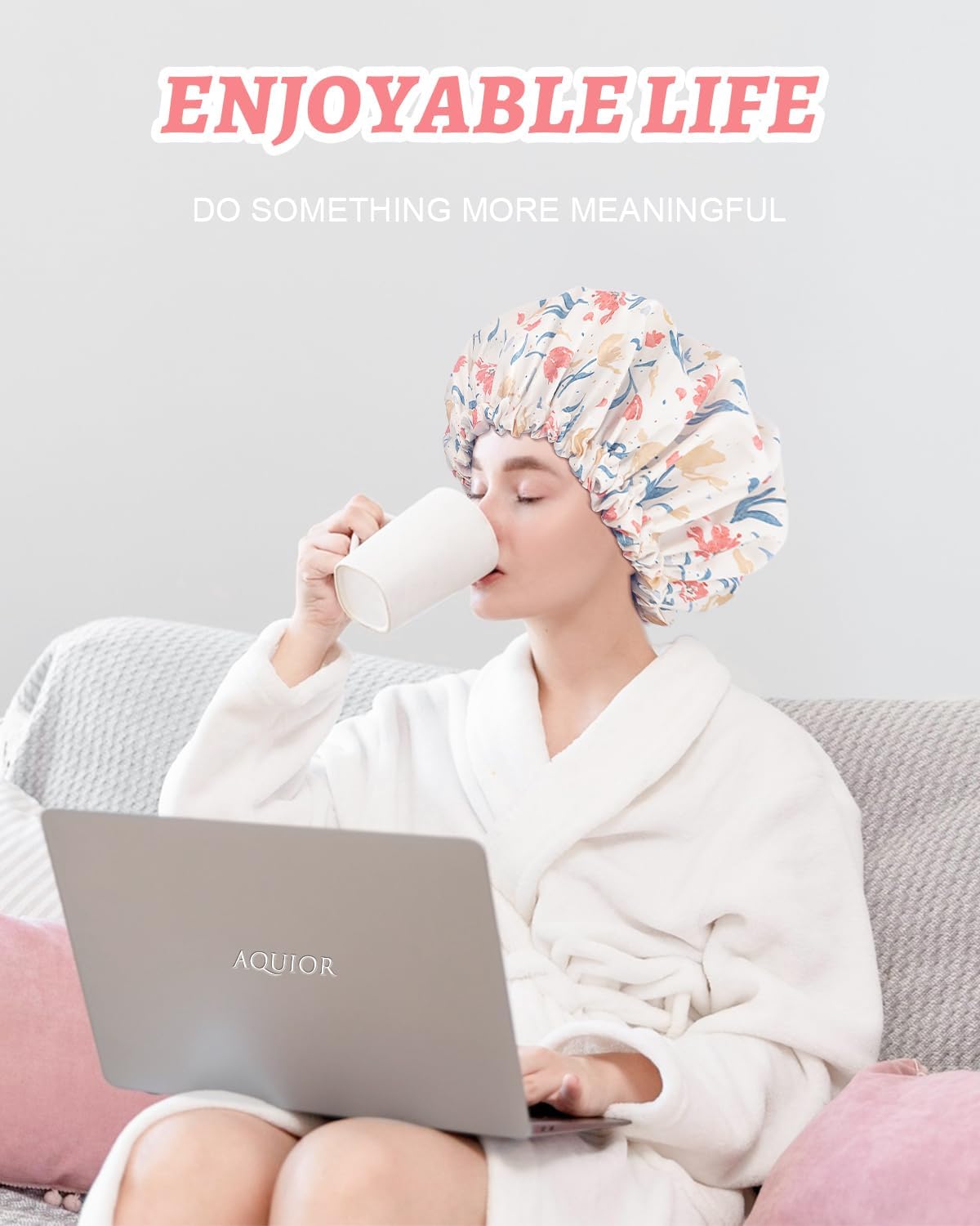 Aquior Double Layer Waterproof Shower Cap for Women & Men - Reusable Large Bath Shower Cap with EVA Lining for All Hair Lengths - Soft & Comfortable for Swimming, Spa, Hair Care & Daily Use