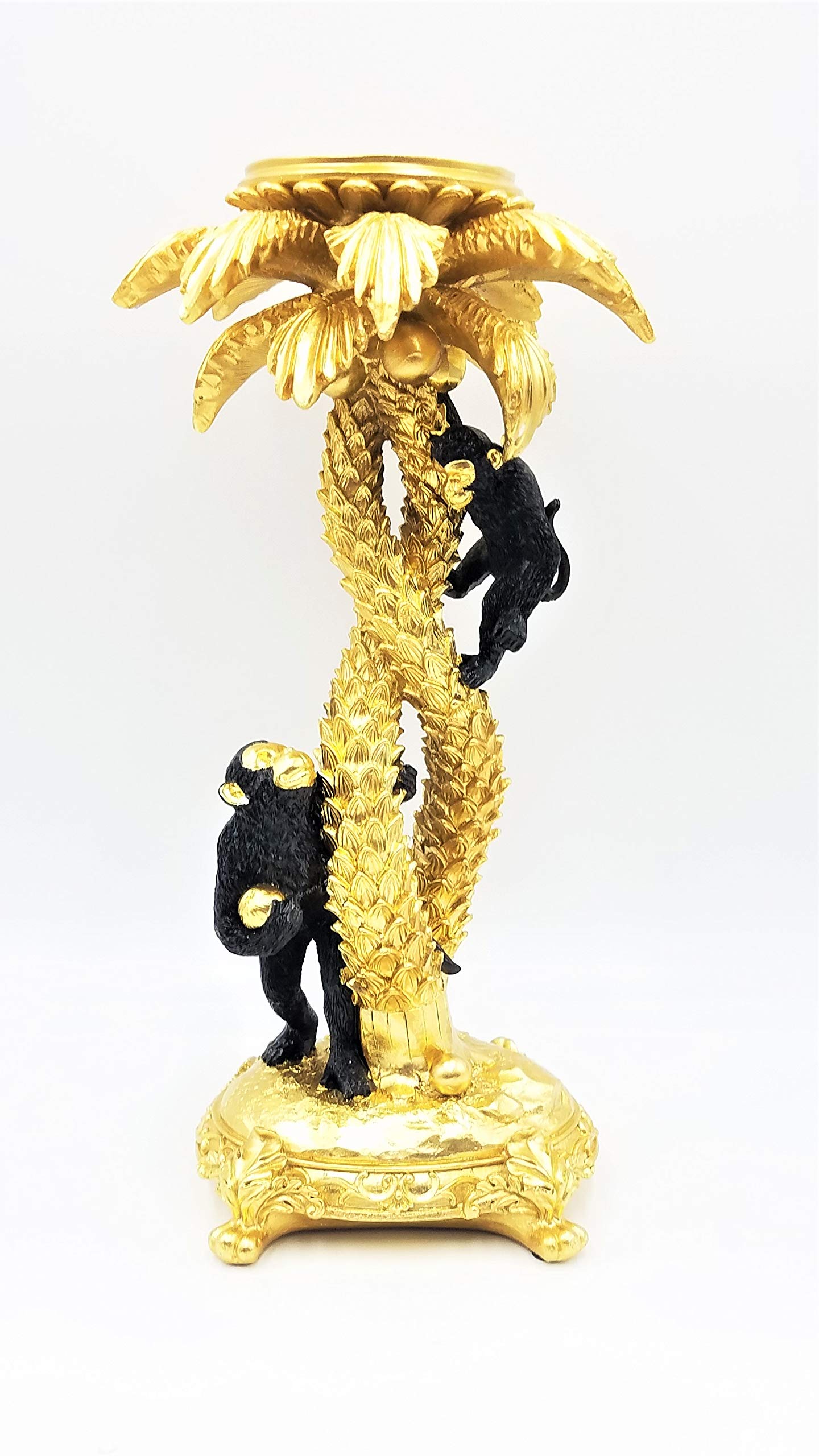 Handcrafted Resin Coconut Tree Candle Holder with Playful Monkeys - Tropical Home Decor for Living Room, Bathroom, or Outdoor Patio