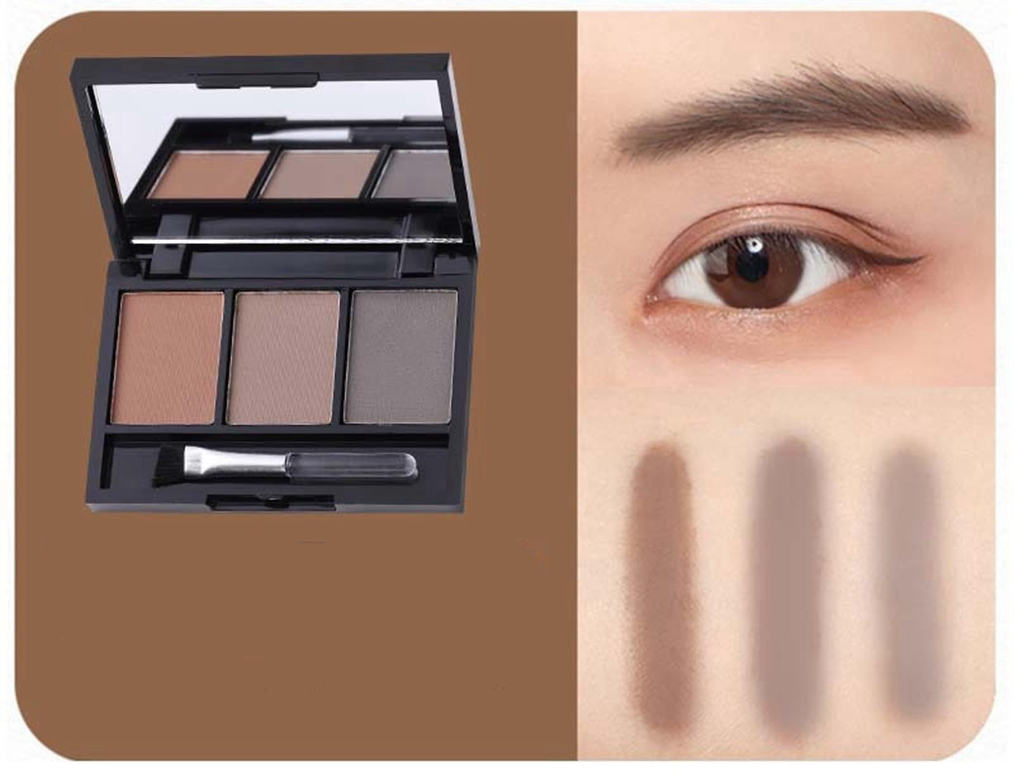 3-Color Eyebrow Powder Palette - Natural Eyebrow Enhancer with Mirror for Perfect Eyebrow Makeup | Ideal for Daily Use, Professional Makeup & Neutral Eye Looks (#3)