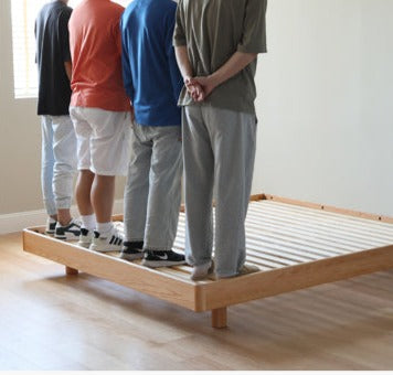 Solid Oak Wood Floating Platform Bed - No Headboard Modern Minimalist Bed Frame with LED Lights for Bedroom, Guest Room, or Studio Apartment