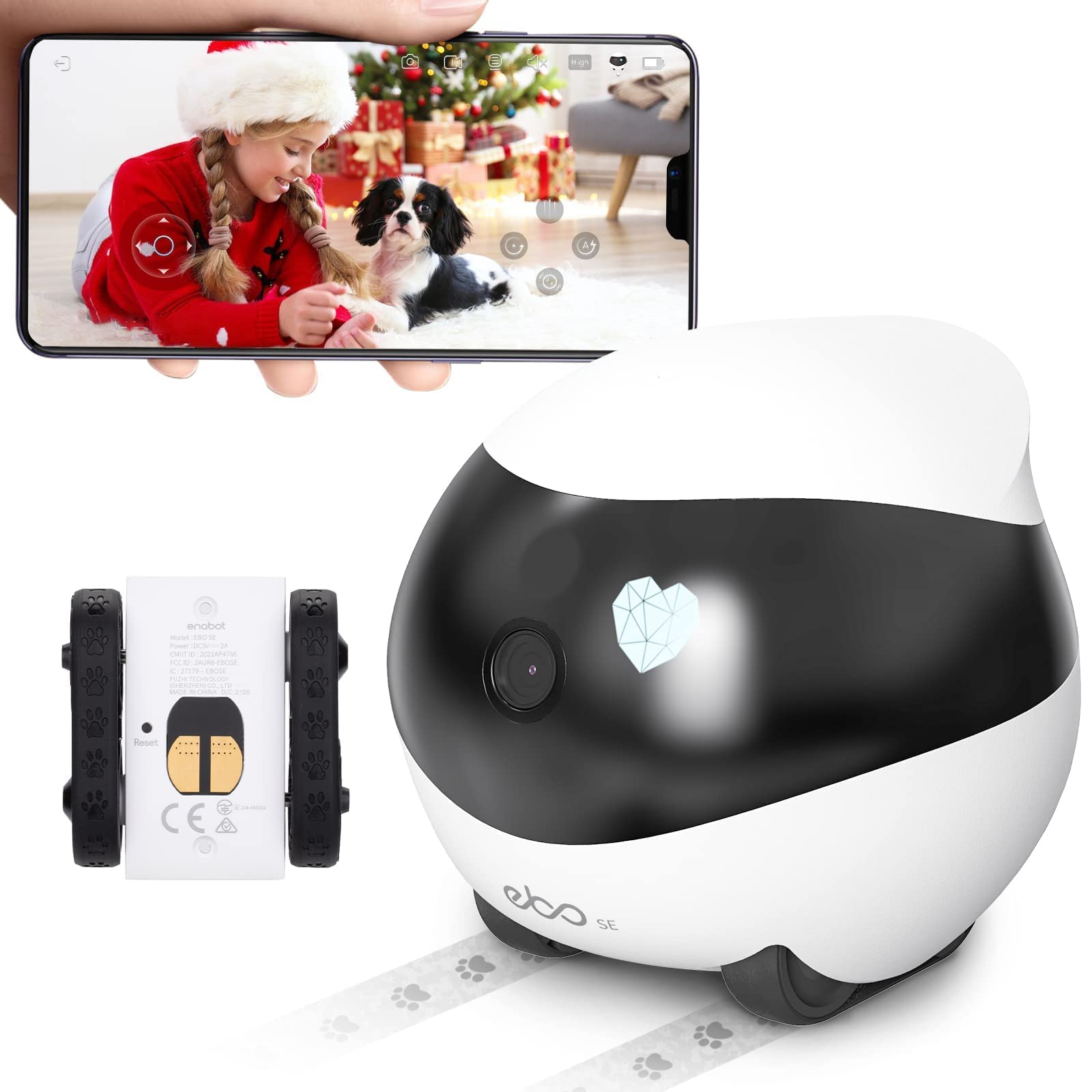 Enabot EBO SE Smart Home Robot with 2 Wheel Set - Self-Charging, Night Vision Security Camera, Wireless Pet & Baby Monitor, Remote Control via App - Perfect for Elderly Care, Home Security & Family Companion
