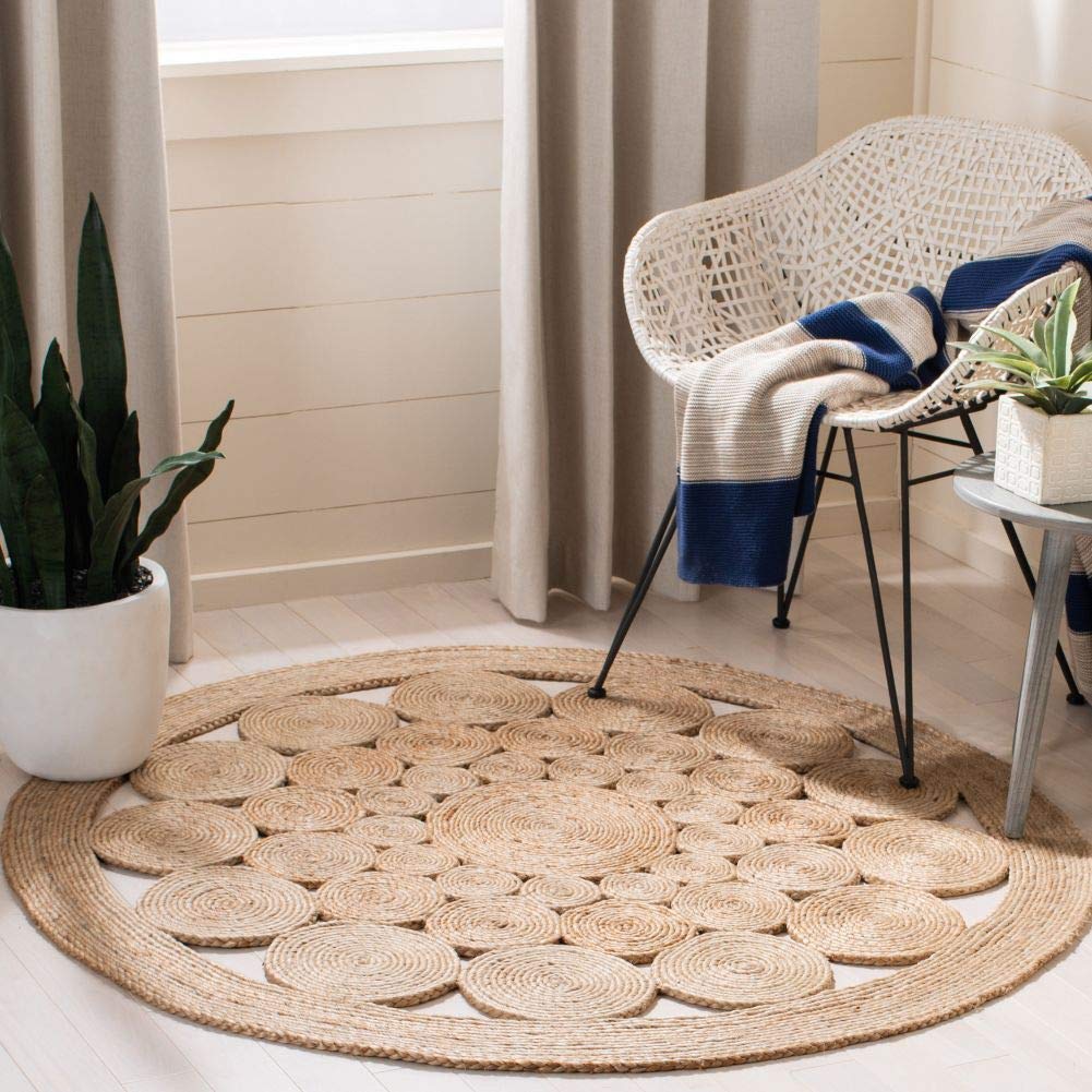 SAFAVIEH Handmade Boho Jute Area Rug 9' Round - Natural Fiber Round Collection NFB248A for Living Room, Bedroom & Boho Home Decor