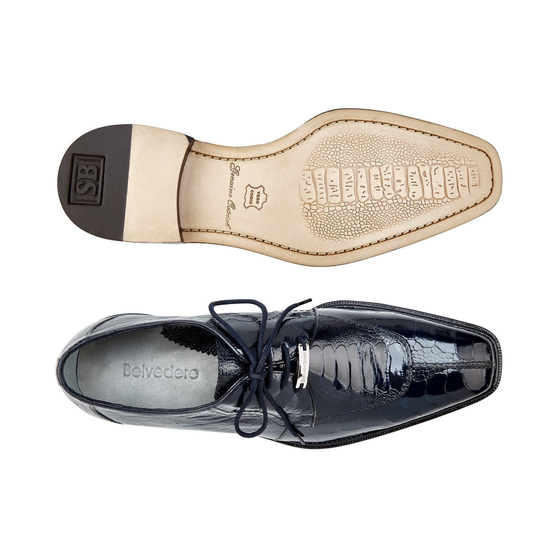 Belvedere Siena Genuine Ostrich Leg Navy Dress Shoes for Men - Size 9 - Premium Business & Formal Occasion Footwear