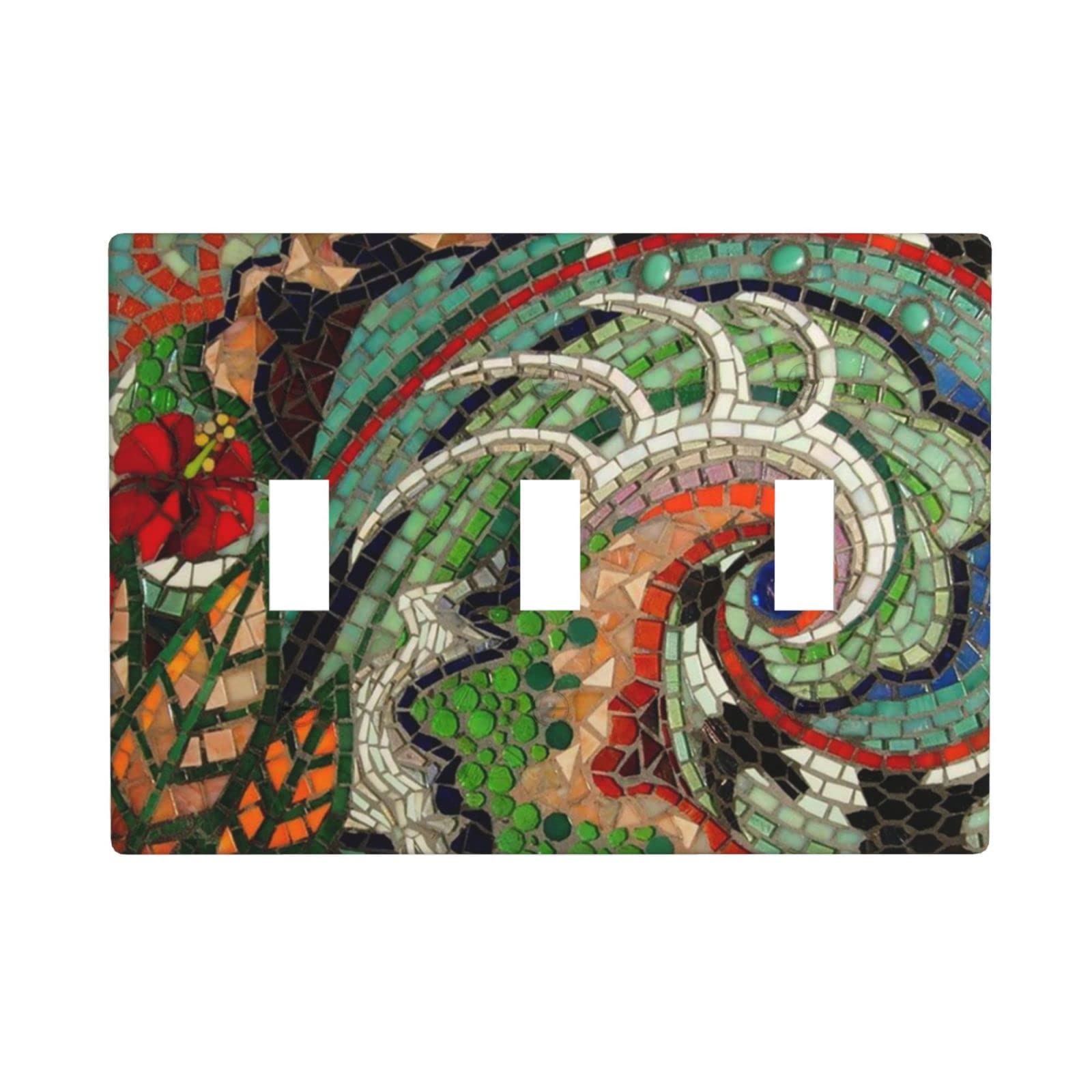 Decorative Tile Texture Triple Toggle Light Switch Cover - 3 Gang Standard Size Wall Plate Faceplate for Home, Office & Commercial Spaces