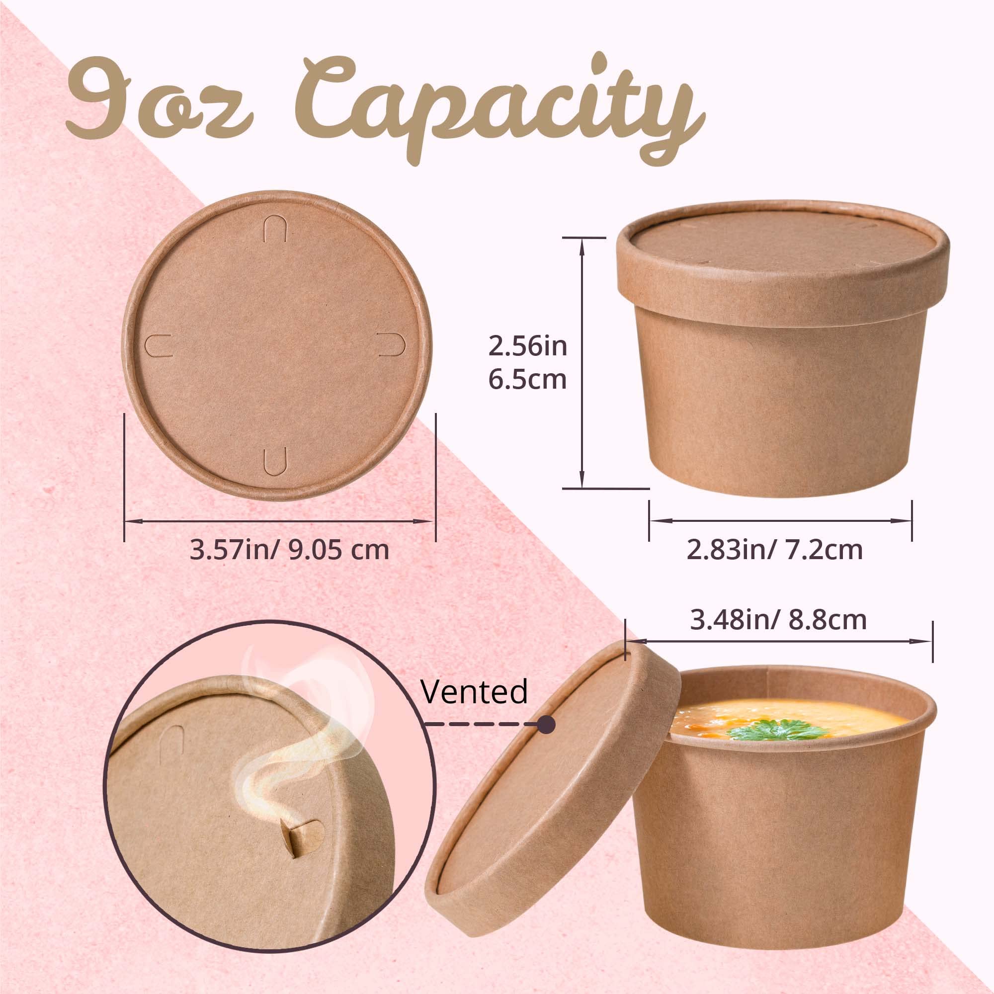 MATICAN 9-Oz Disposable Ice Cream Cups with Lids - 40-Pack Kraft Brown Paper Soup Containers for Desserts, Parties & Takeout