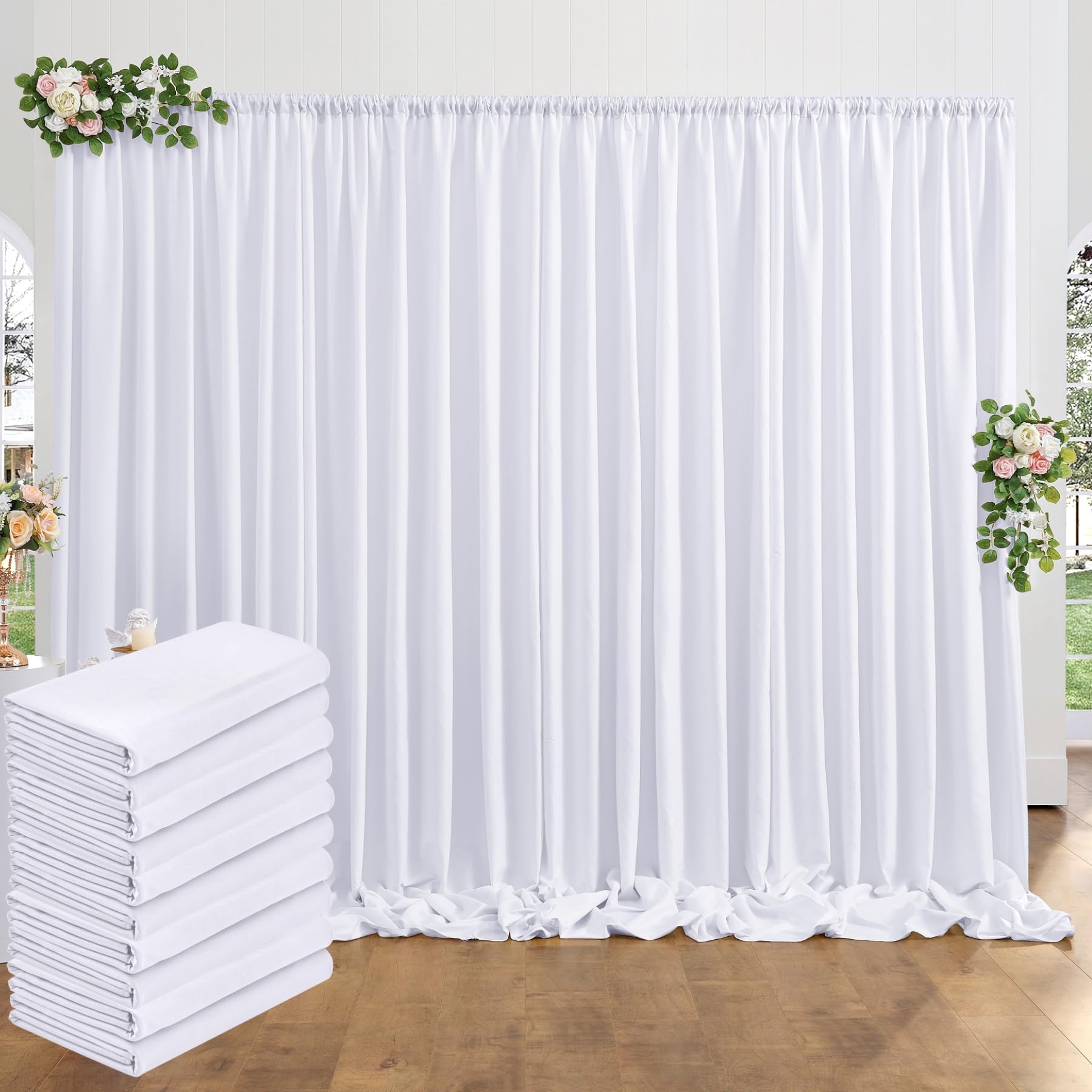 50 ft x 10 ft Thick White Backdrop Curtain - 10 Panels Polyester Photography Drapes for Wedding, Birthday Party, Home Decor | Perfect for Stage Backdrops, Photo Booths & Event Decorations