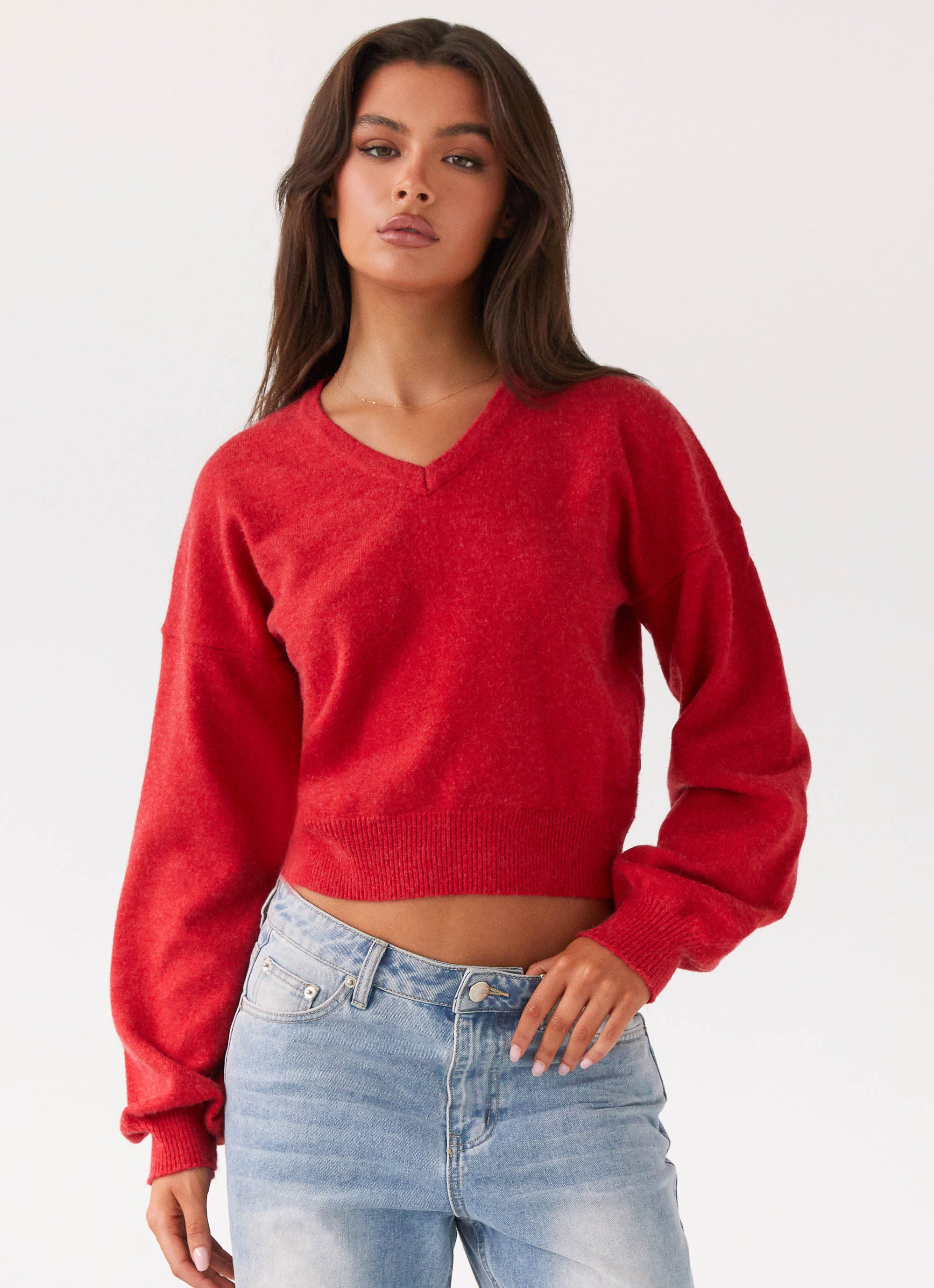Deserve Me Knit Top Women's Casual Cherry Print Long Sleeve T-Shirt for Fall Fashion, Date Night & Weekend Outfits