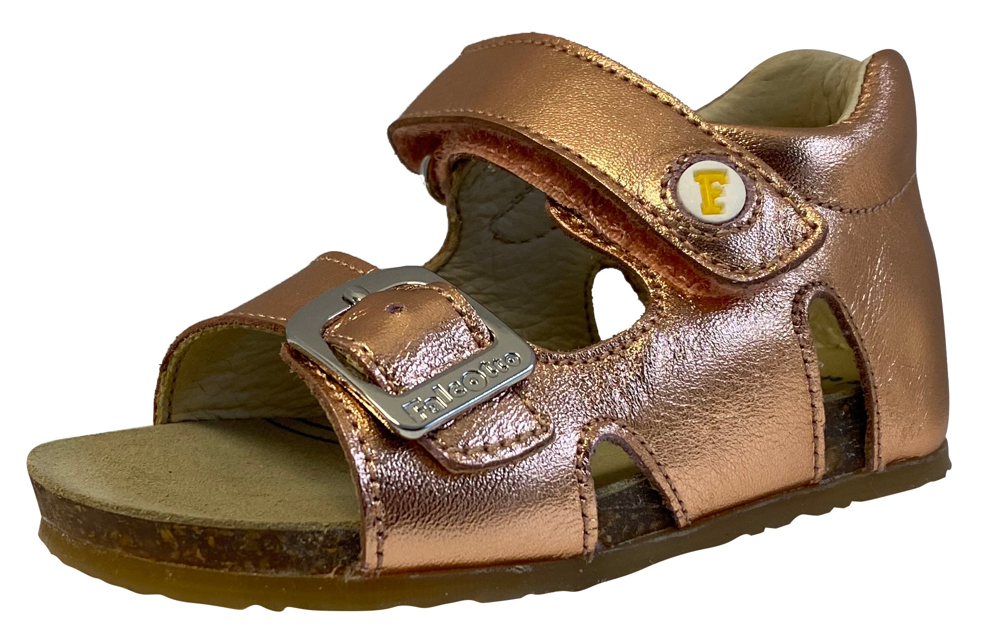 Falcotto Girls' Open Toe Sandals - Rose Gold Glitter Laminato | Comfortable Summer Shoes for Kids, Beach & Party Wear