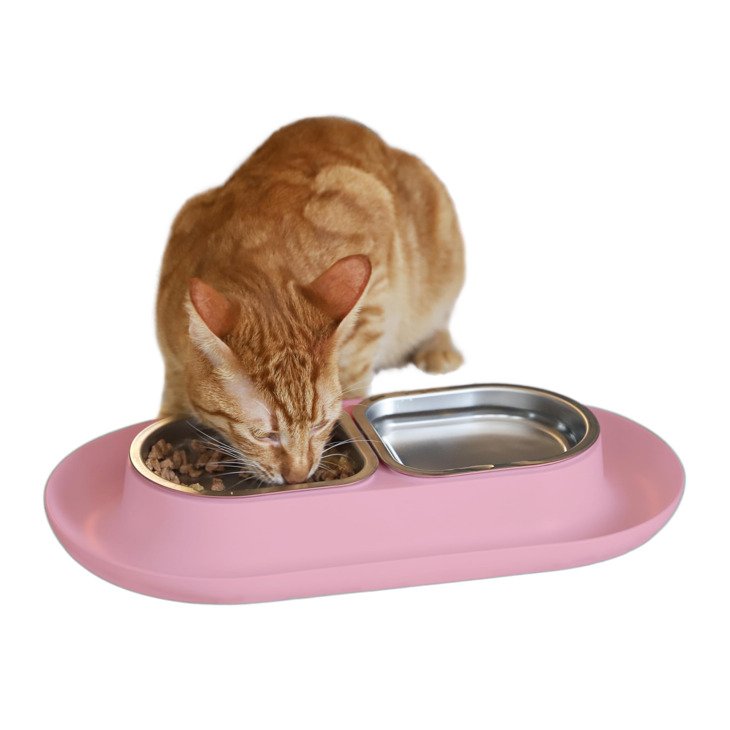 Hepper NomNom Spill Proof Elevated Cat Bowls - Stainless Steel Raised Cat Food & Water Dish with Whisker Relief - Non-Slip Pet Bowl for Messy Eaters - Perfect for Kittens, Adult & Senior Cats - Pink (Ideal for Home, Kitchen or Travel Use)