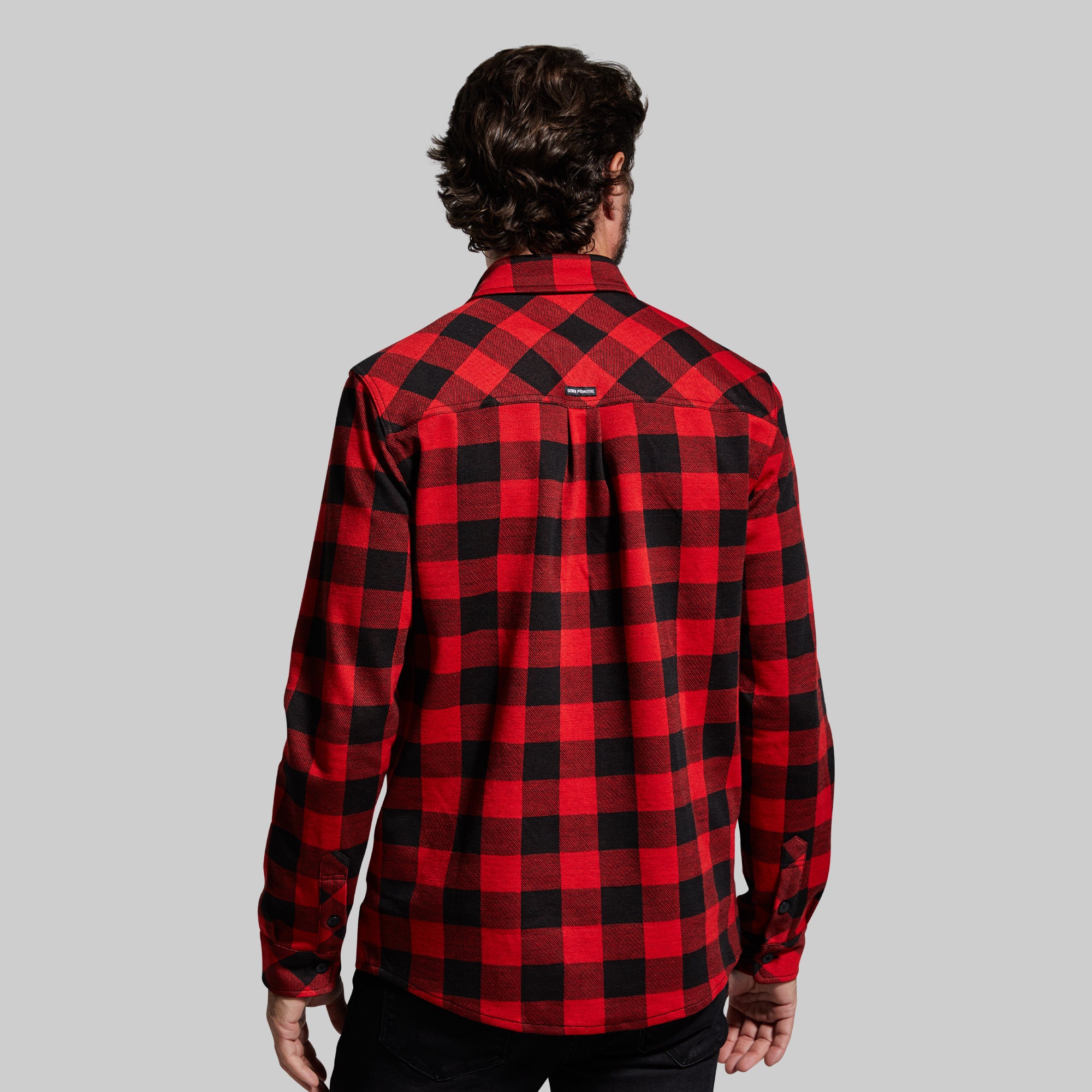 Premium Stretchy Flannel Shirt for Men - Woodsman Plaid (Black/Red) - Comfortable & Durable Outdoor Shirt for Hiking, Camping & Casual Wear