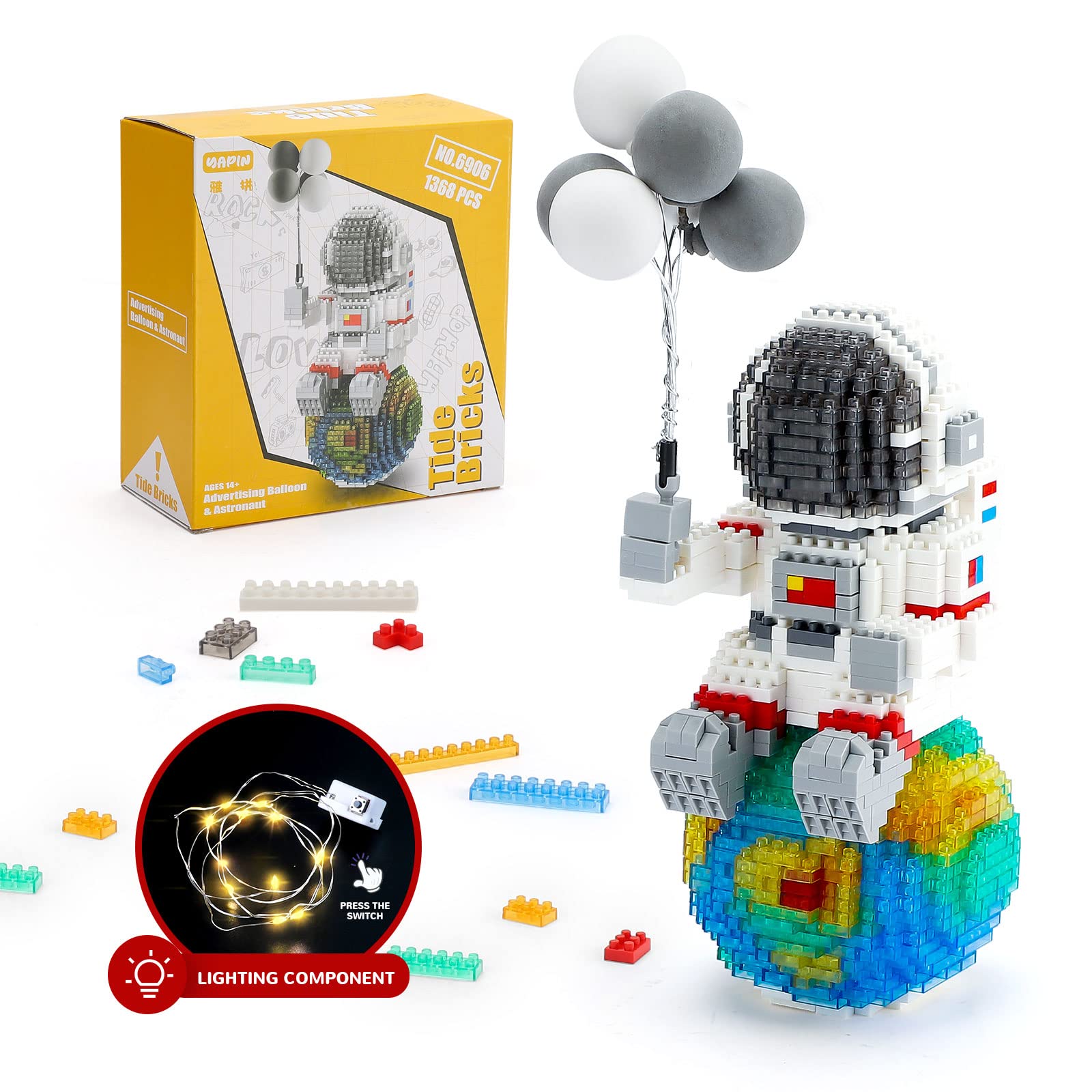Astronaut Micro Mini Building Sets - 1368 PCS Space Model Block Kit with LED Lights & Balloon | STEM Educational Toy for Teens & Adults 14+ | Creative Gift for Space Enthusiasts | Perfect for Home Decoration, Birthday Gifts & STEM Learning Activities