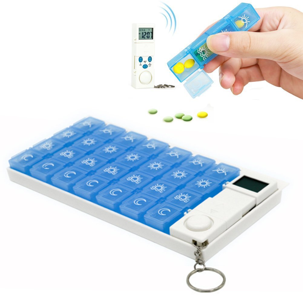 Cisixin Weekly Pill Organizer - 7 Day Digital Pill Box with 28 Compartments & 4 Alarm Timers | Perfect for Medication Management, Travel, and Daily Health Routine