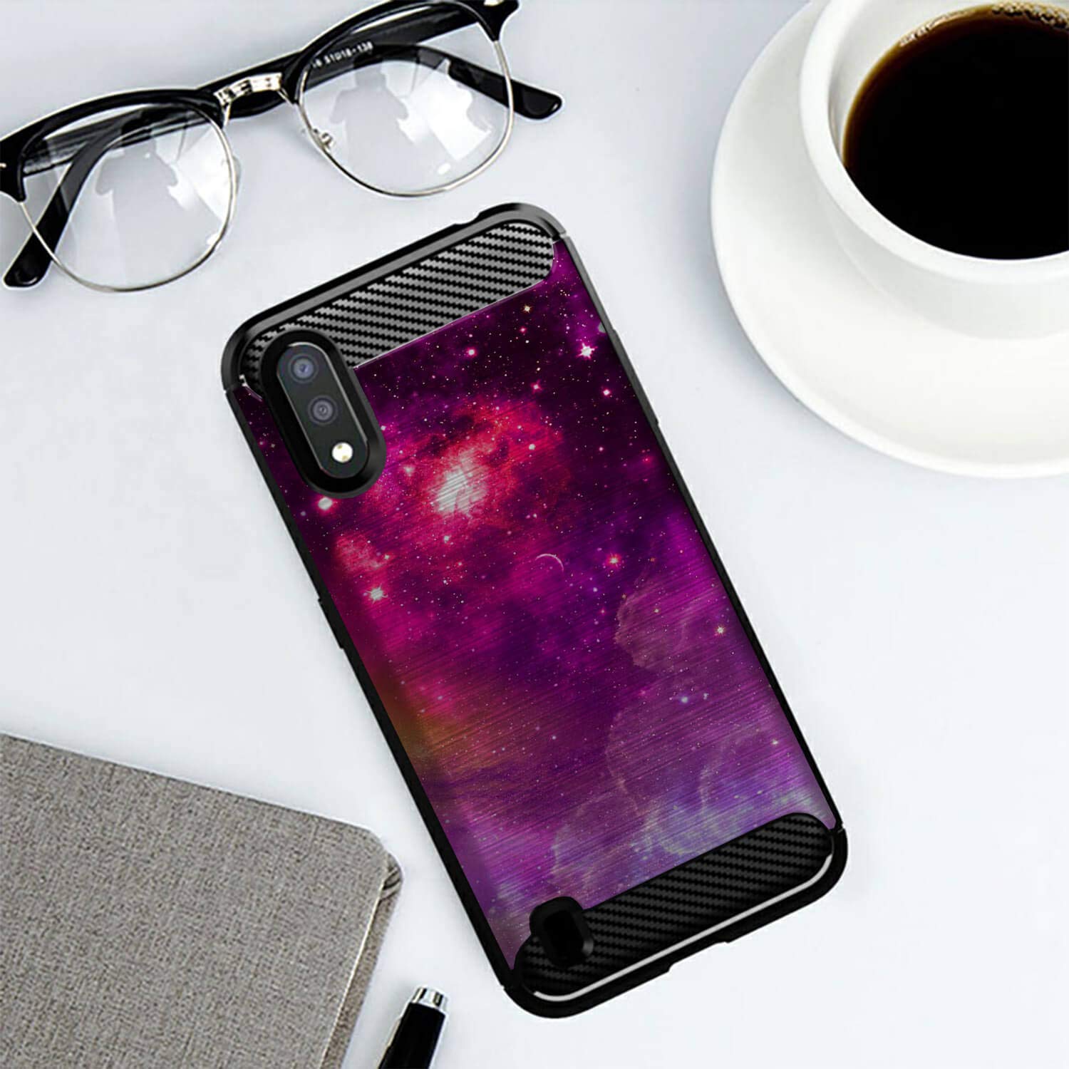 Samsung Galaxy A01 Case - Slim Flexible TPU Shockproof Protective Cover with Pink Galaxy Stars Design | Perfect for Everyday Use, Travel & Work