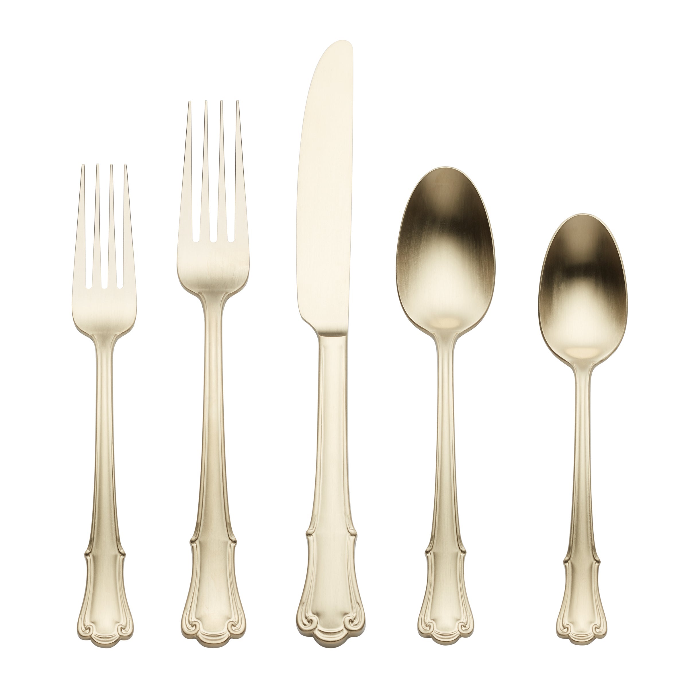 James Street Champagne Satin 20-Piece Flatware Set - Elegant Stainless Steel Cutlery for Fine Dining, Weddings & Special Occasions