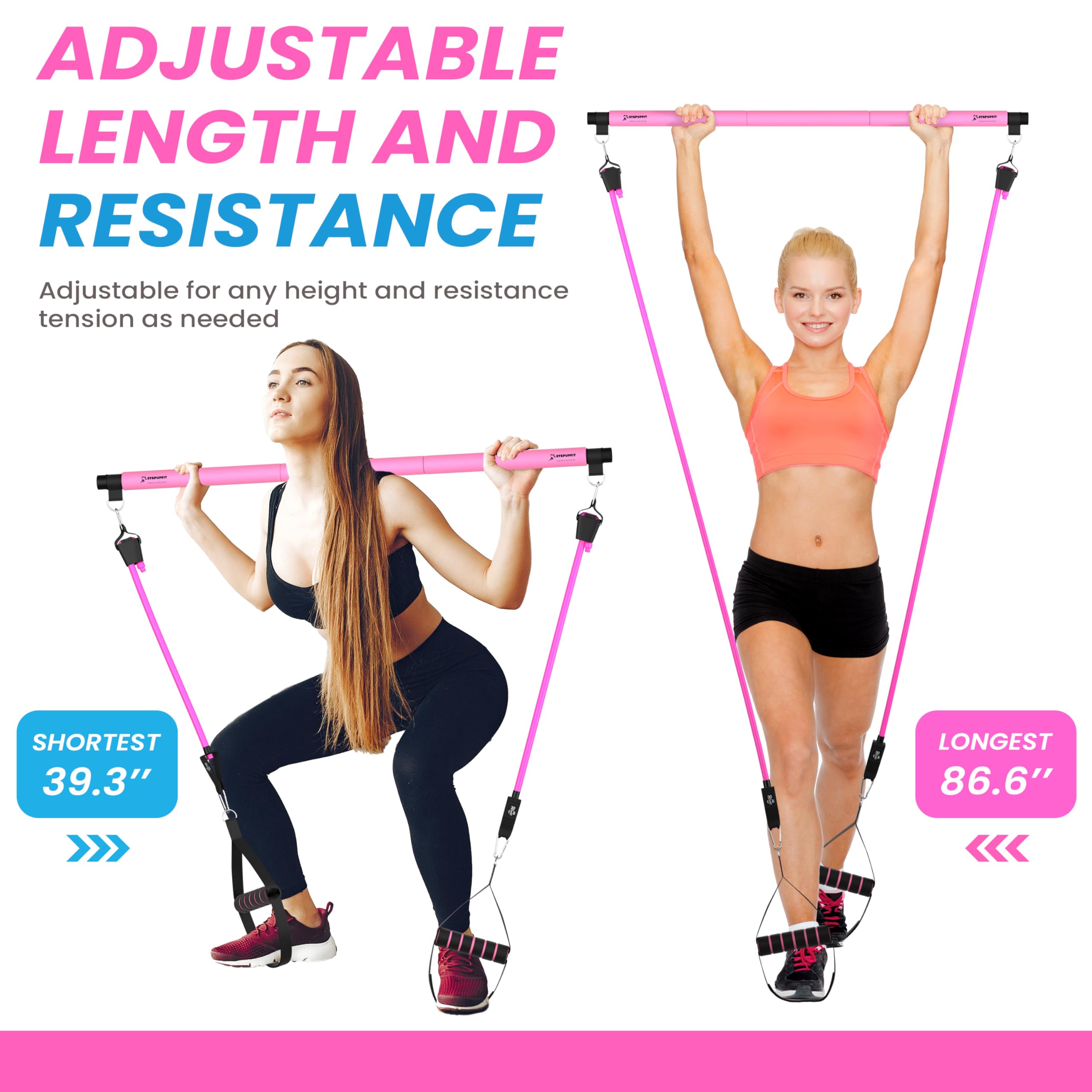3-Section Yoga Pilates Bar Set with Resistance Bands & Jump Rope - Portable Home Gym Equipment for Full Body Workout - Perfect for Strength Training, Stretching & Cardio at Home or Travel