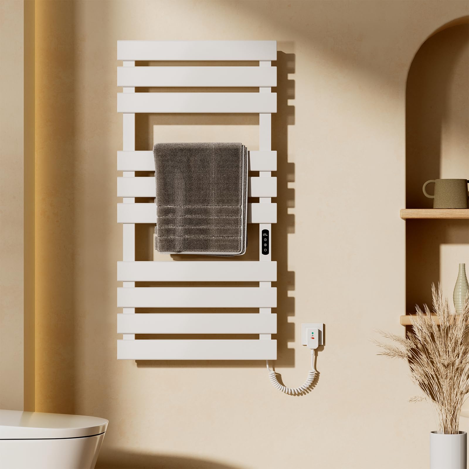 WiFi Electric Towel Warmer - 43 x 22 Inch Heated Towel Rack for Bathroom, 410W Wall Mounted with Timer & LED Indicator, White - Perfect for Spa, Luxury Bathrooms & Cold Mornings